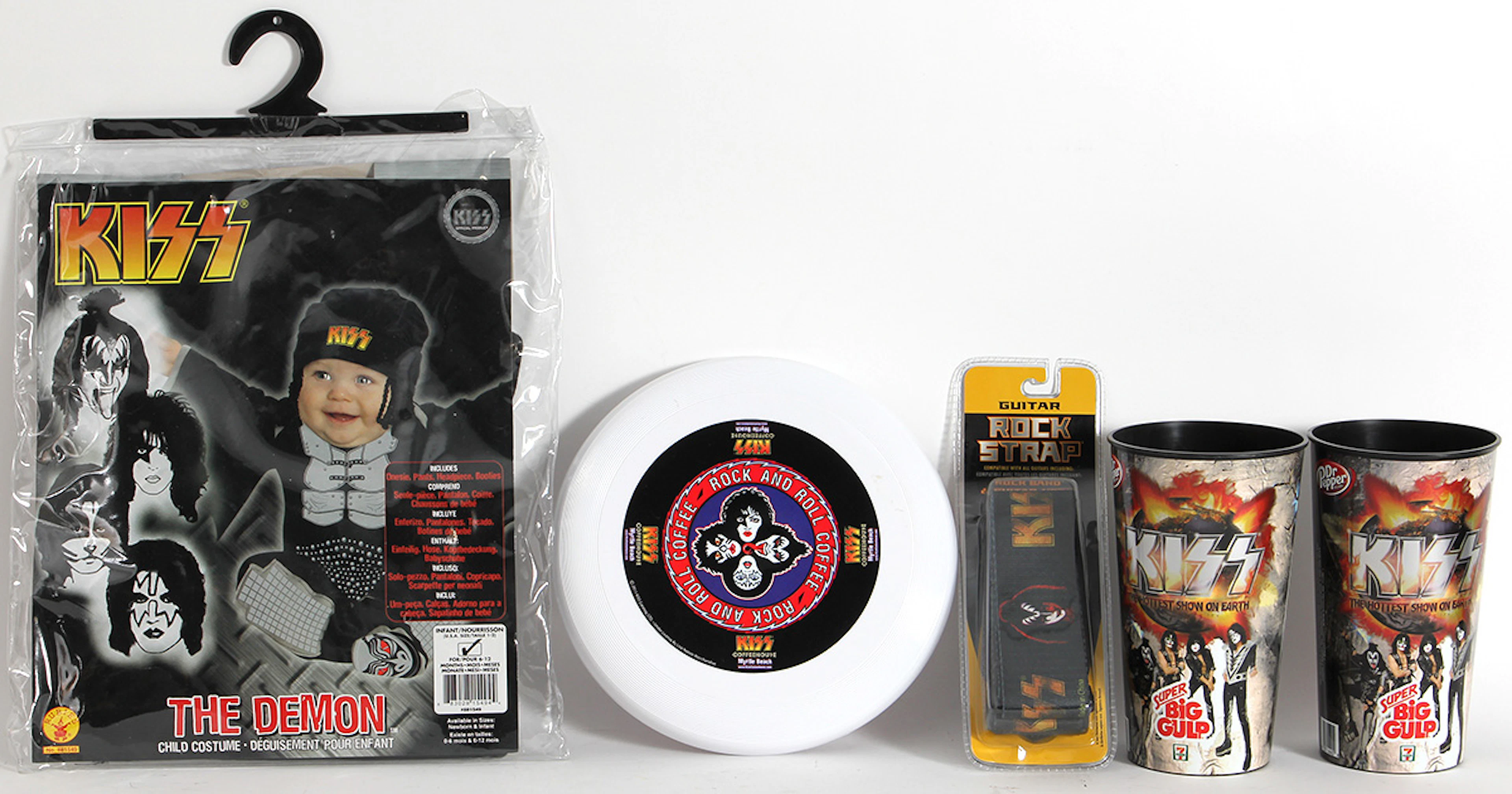 KISS Collectible Frisbee, Guitar Strap, Cups and Demon Child Costume