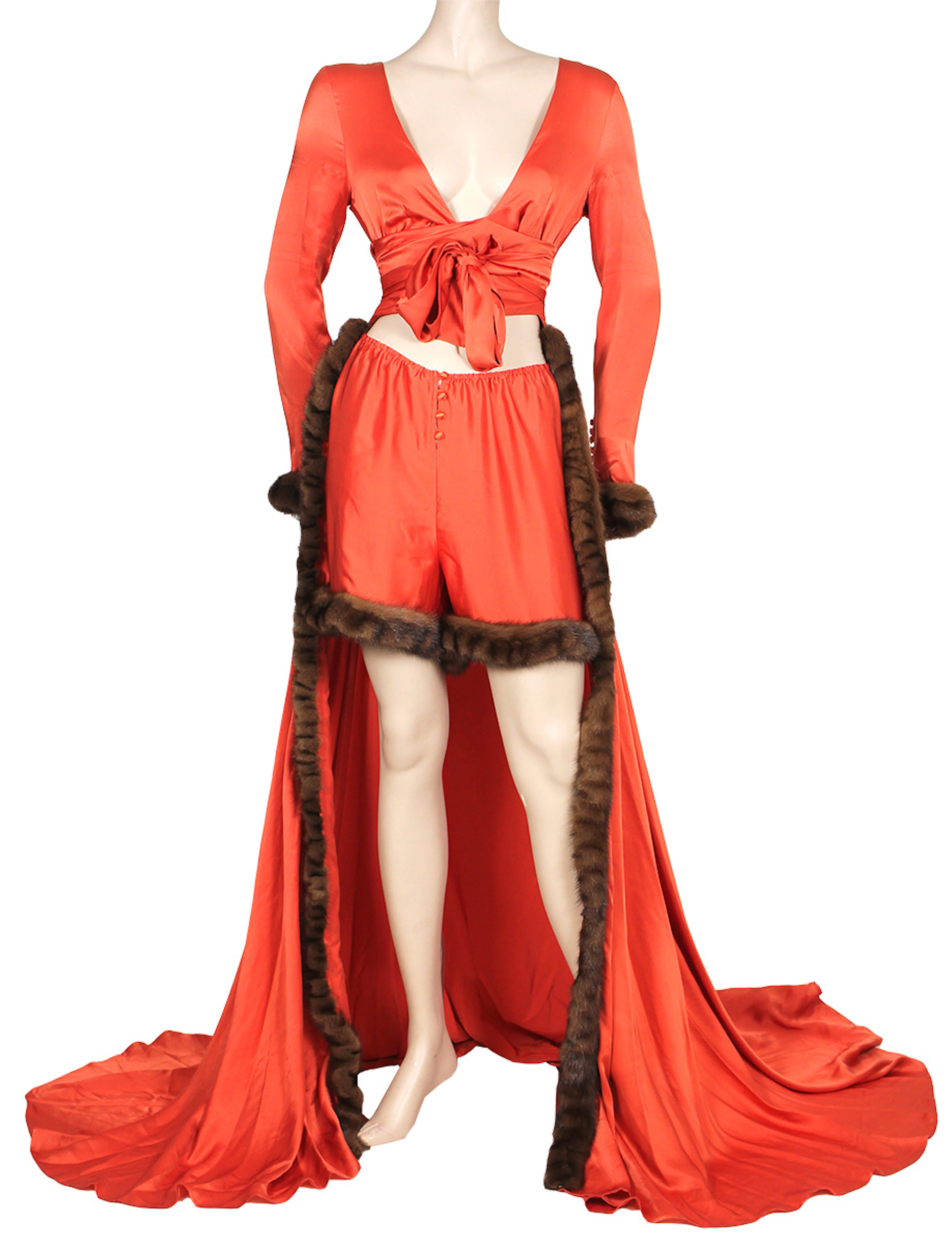 Lady Gaga 2014 Istanbul Worn Orange Satin and Fur...