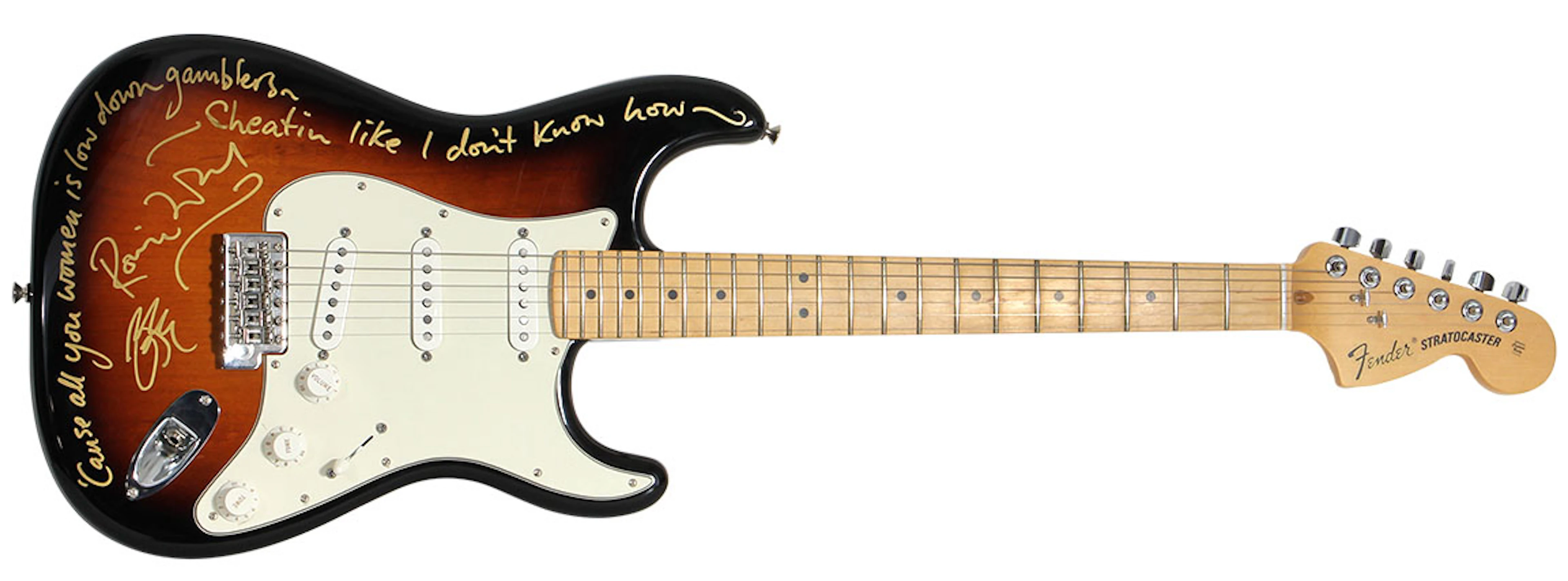 Rolling Stones Ronnie Wood Owned, Played & Inscribed Lyrics Fender Guitar