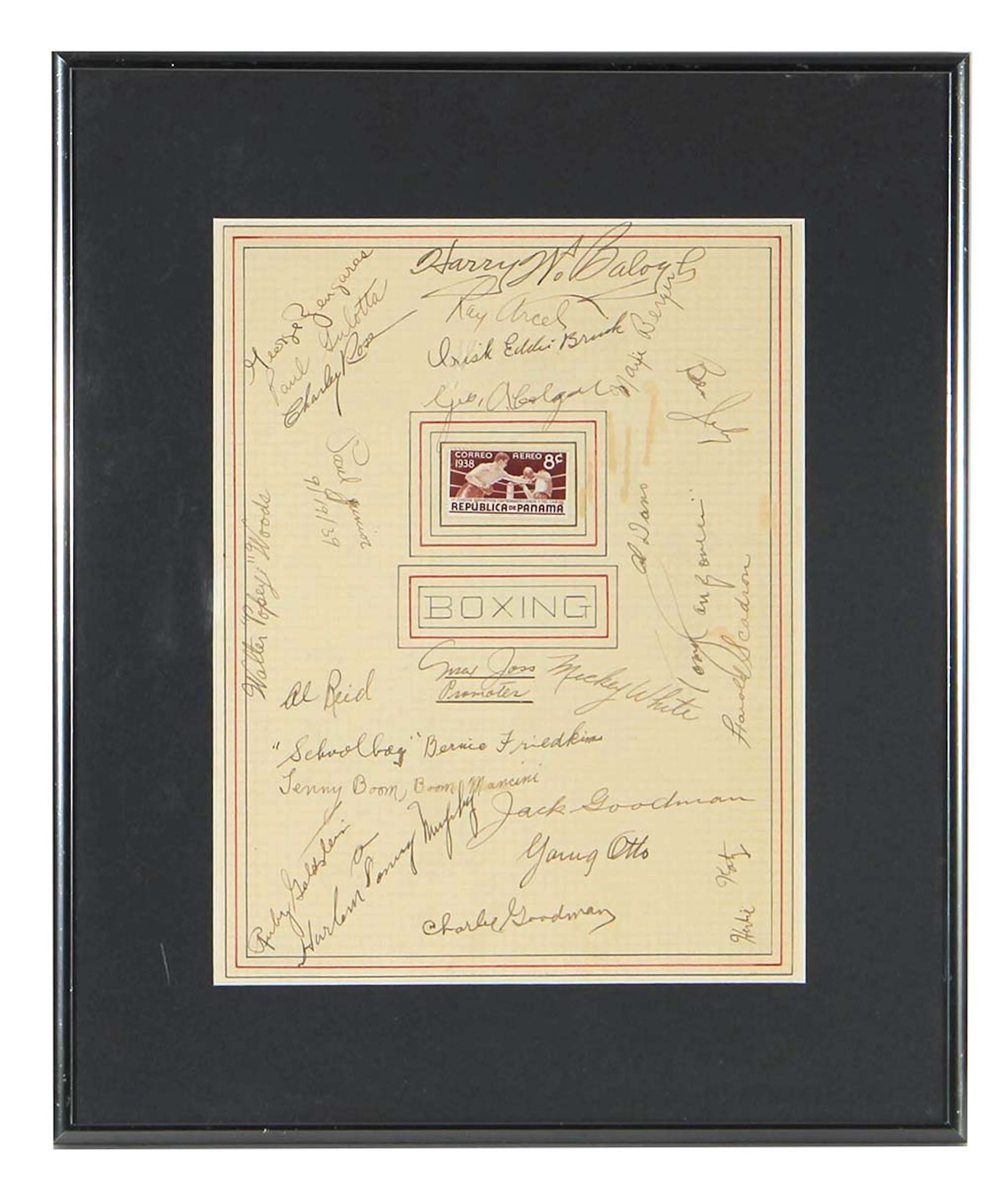 Vintage Signed Boxing Display (26 Signatures incl Tony Canzoneri)