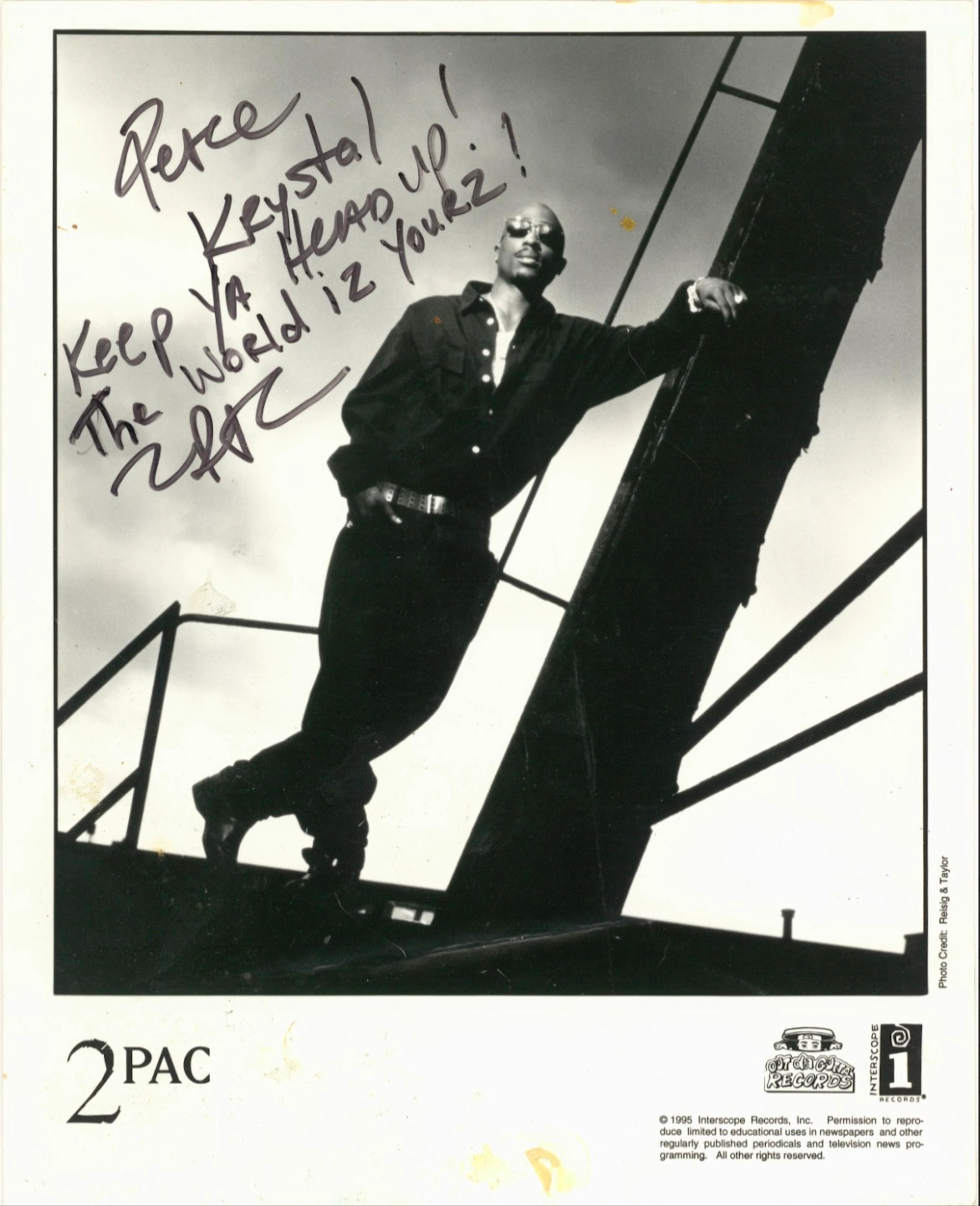 Tupac Shakur Incredible Signed Press Photograph JSA