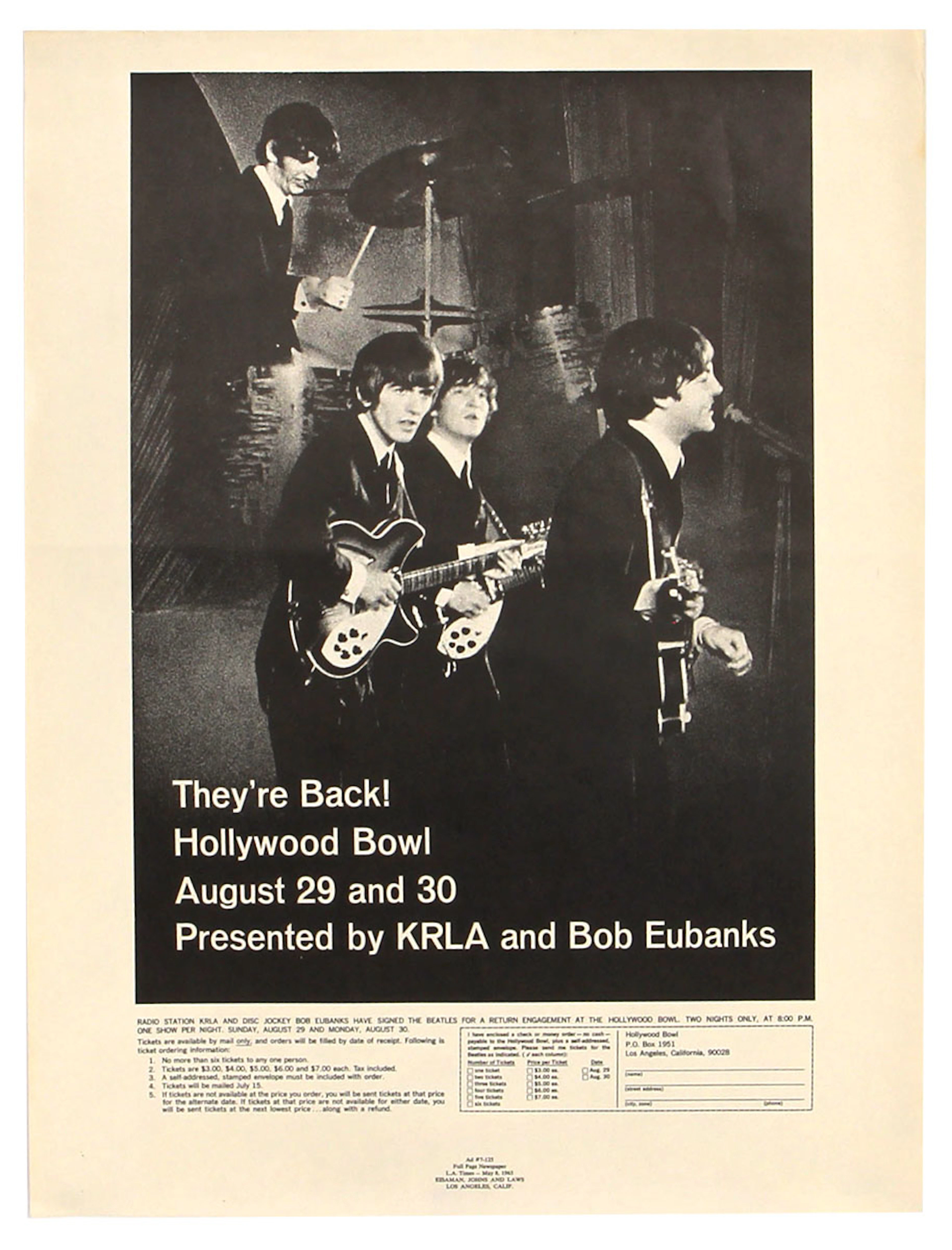 Beatles Hollywood Bowl Original 2nd Printing Concert Poster