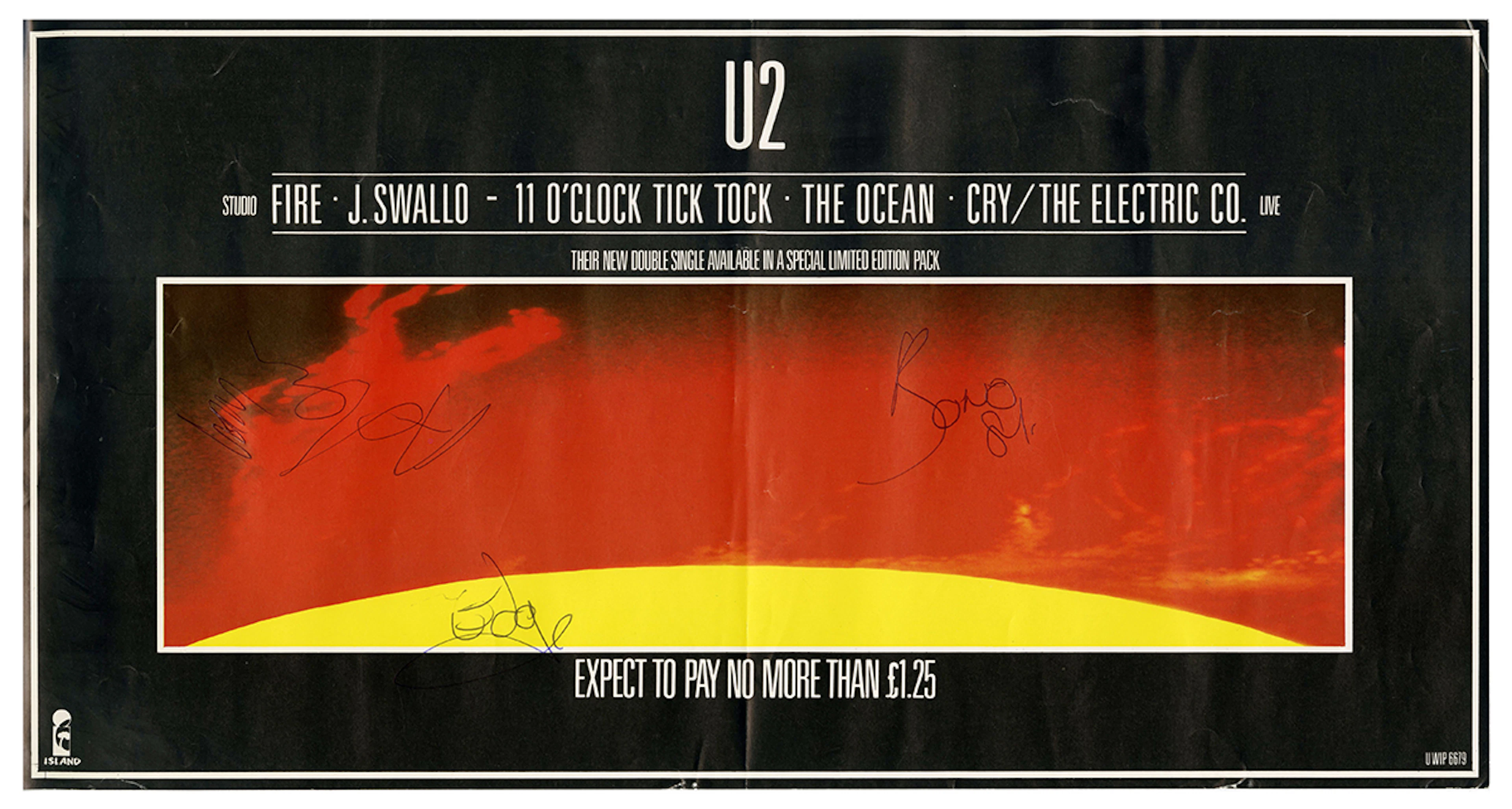 U2 Fire 1981 Autographed Island Records Promotional Poster Newcastle