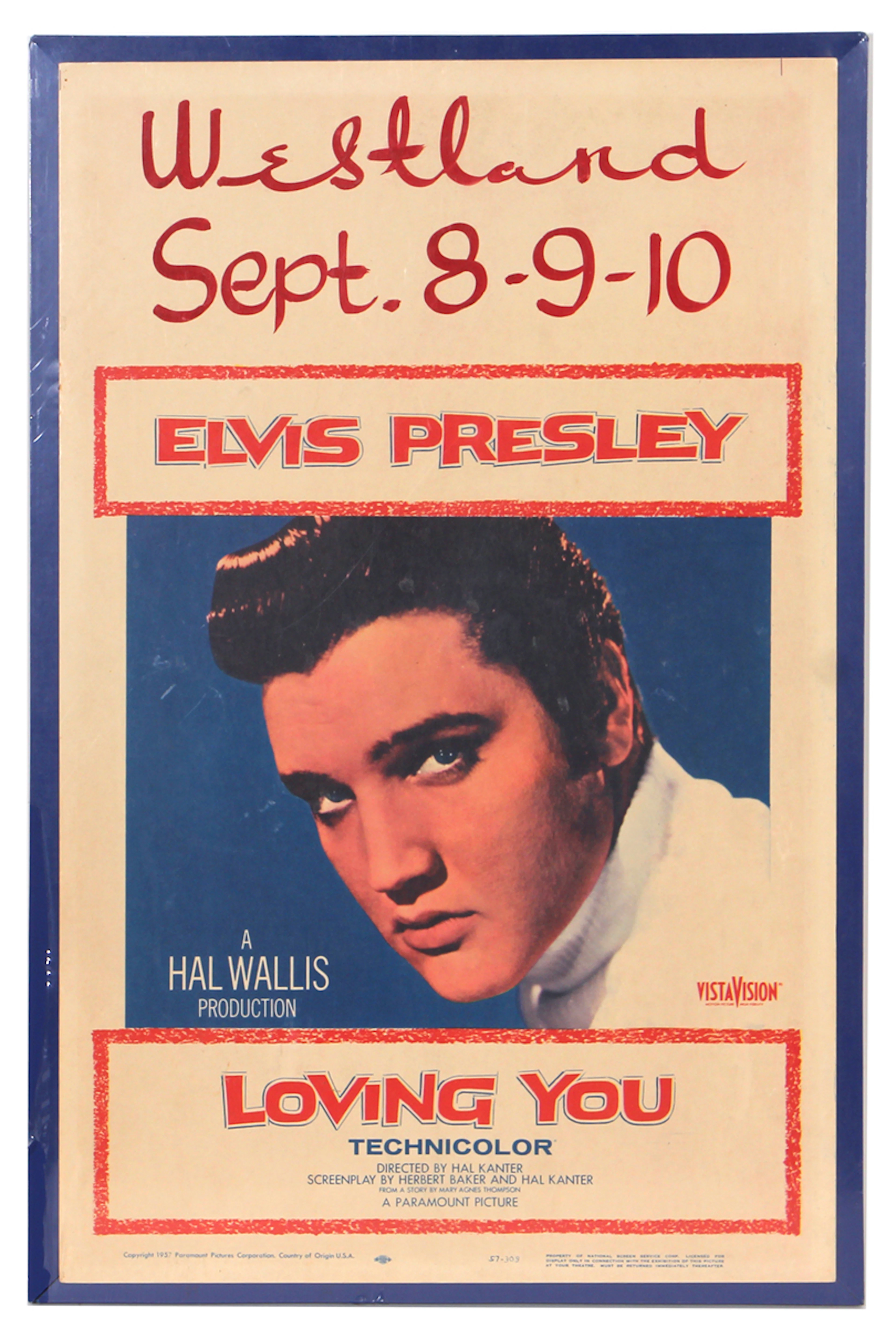 Elvis Presley Vintage Westland "Loving You" Technicolor Promotional Poster
