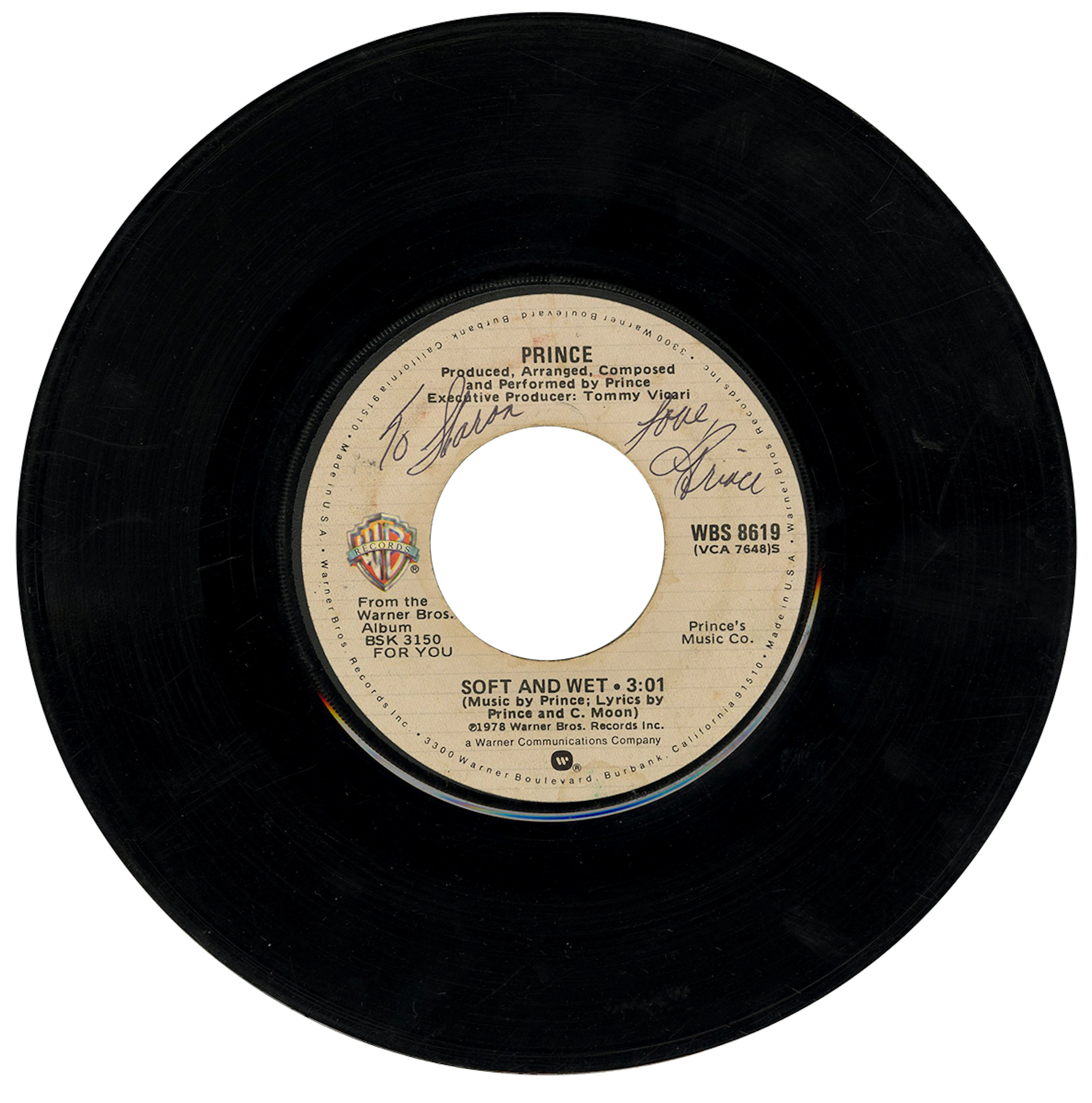 Prince Signed & Inscribed 1978 "Soft And Wet" 45" Record (JSA & REAL)