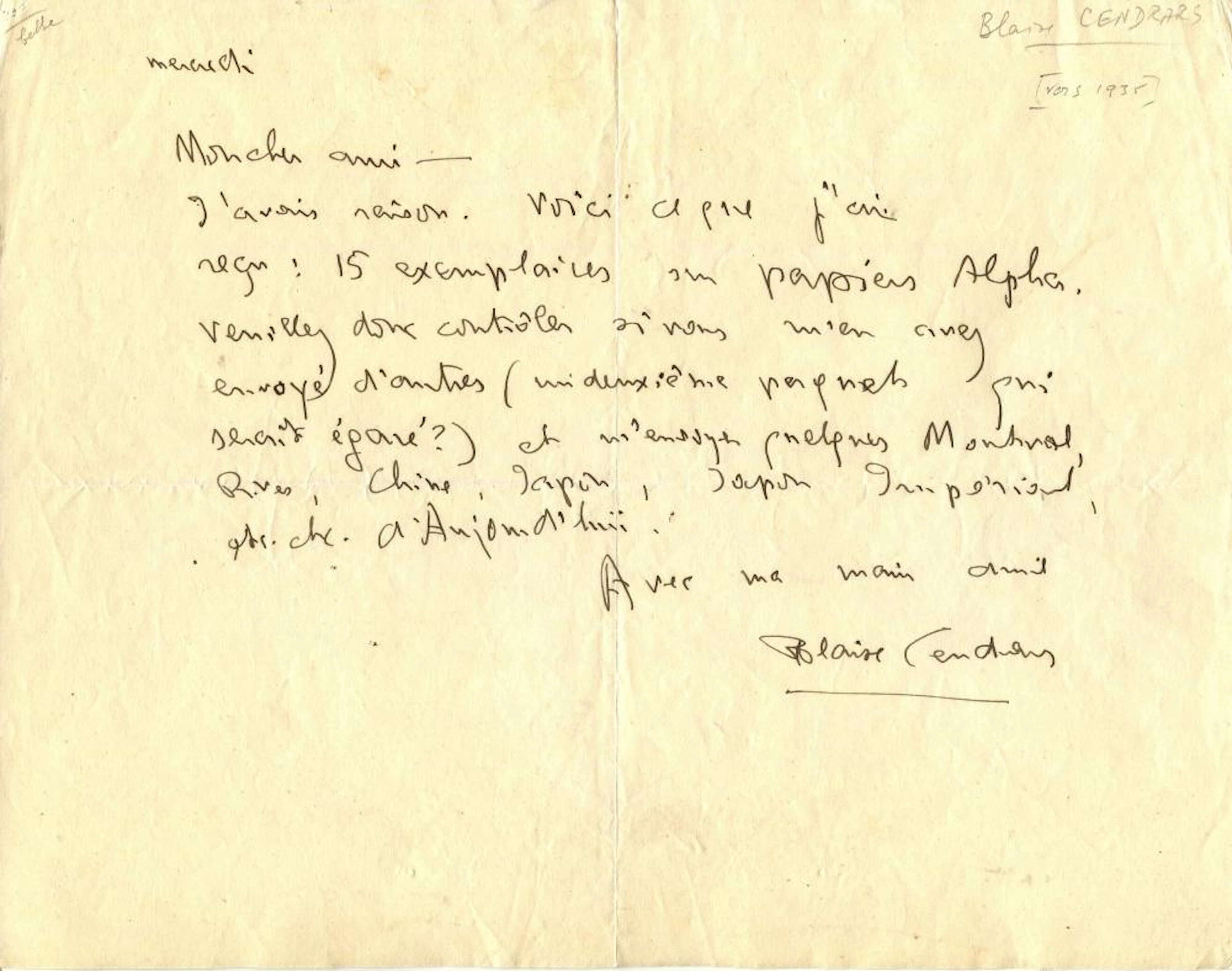 CENDRARS BLAISE: (1887-1961)