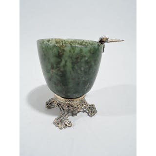 Edward Farmer Chinese-Style Green Hardstone and Silver Gilt Bowl