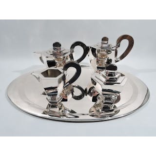 Antique Austrian Art Deco Silver 4-Piece Coffee and Tea Set on Tray