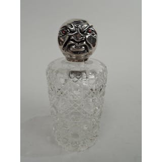 Antique English Victorian Novelty Sterling Silver & Cut-Glass Cologne