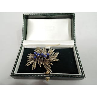 American Midcentury Modern Gold and Lapis Lazuli Brooch