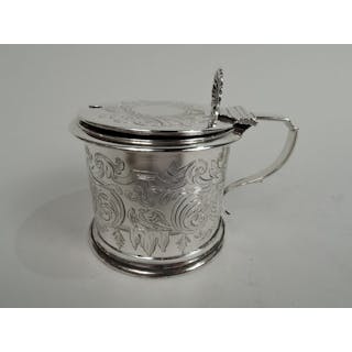 English Victorian Classical Sterling Silver Mustard Pot by Fox 1858