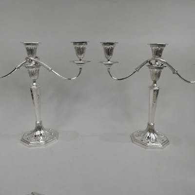 Pair of Antique Tiffany English Neoclassical 3-Light Candelabra