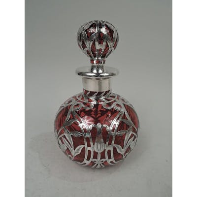 Large Gorham Art Nouveau Red Silver Overlay Cologne