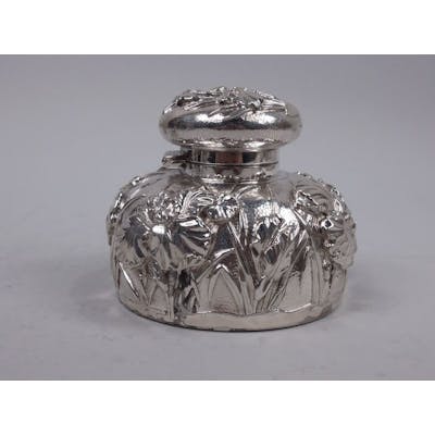 Antique Japanese Meiji Art Nouveau Silver Inkwell