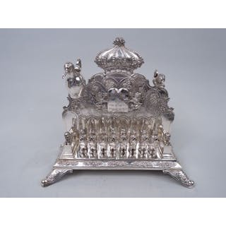 Antique German Baroque Silver Chanukah Oil Menorah C 1900