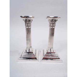 Pair of Antique Gorham Edwardian Classical Column Candlesticks