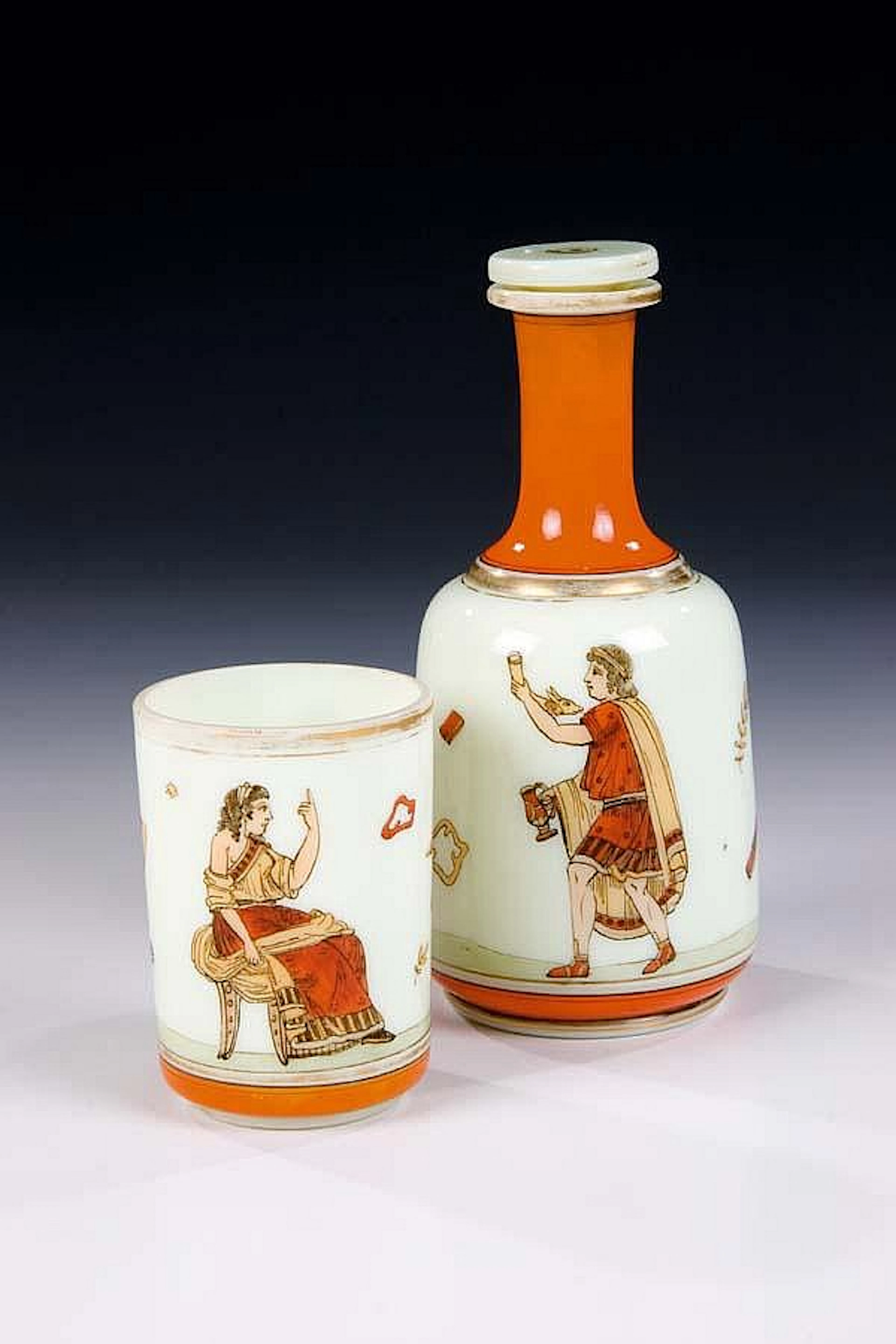 Nachtflasche mit Stöpsel und Becher Milk Glass Decanter...