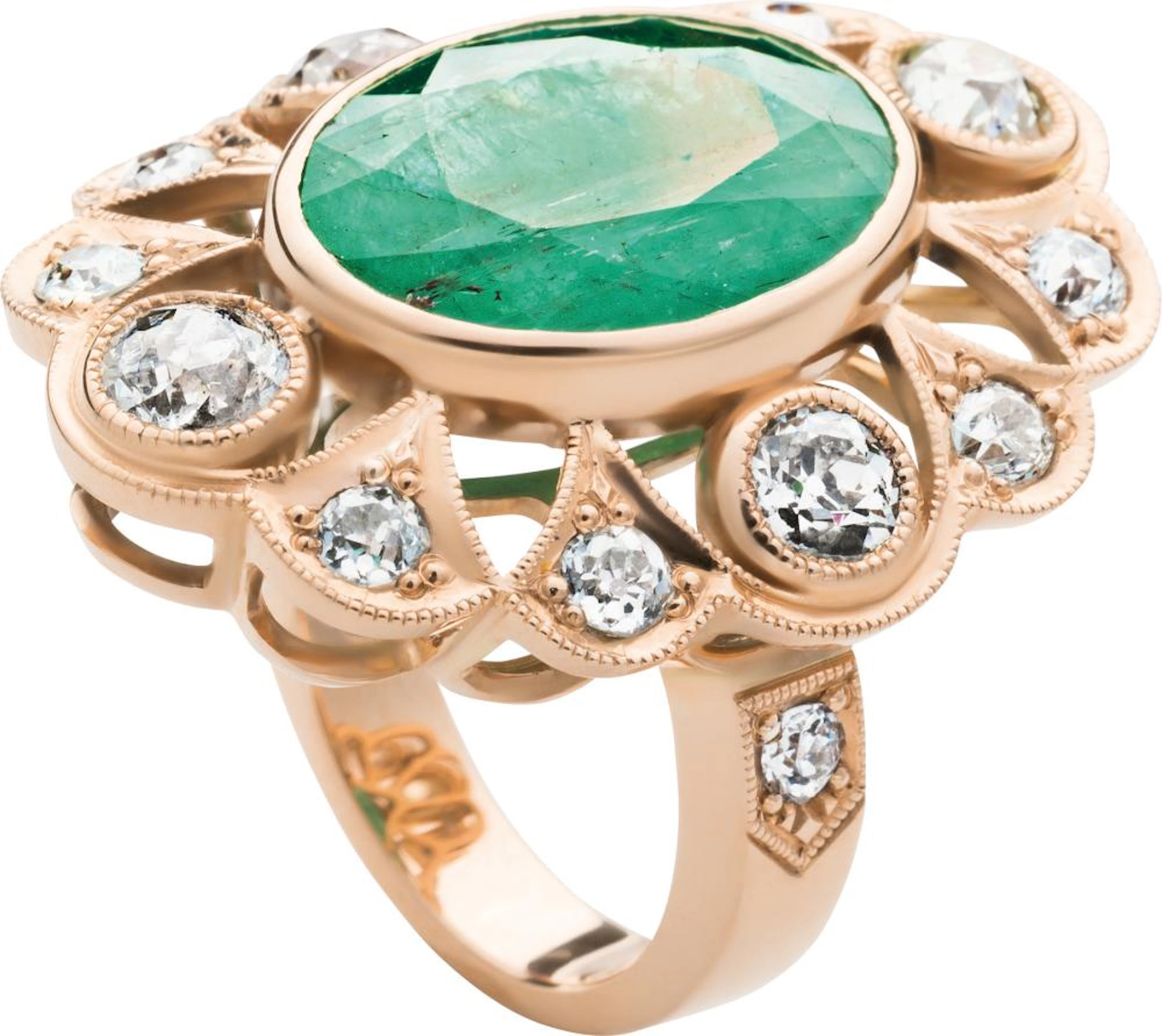 Hochwertiger Smaragdring mit Altschliff-Diamanten