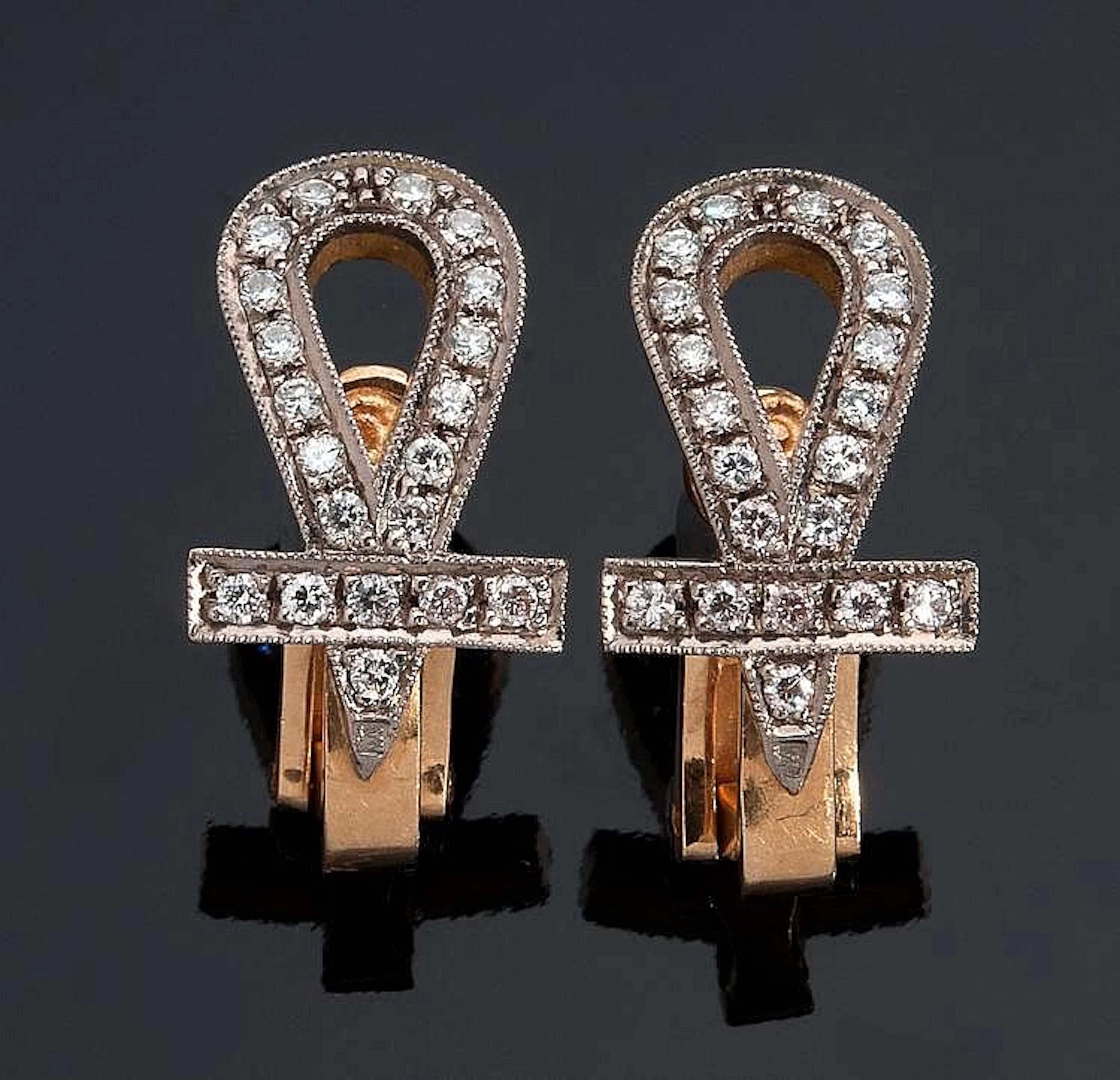 Pair of unusual vintage 18K gold and huit huit diamond EARRINGS