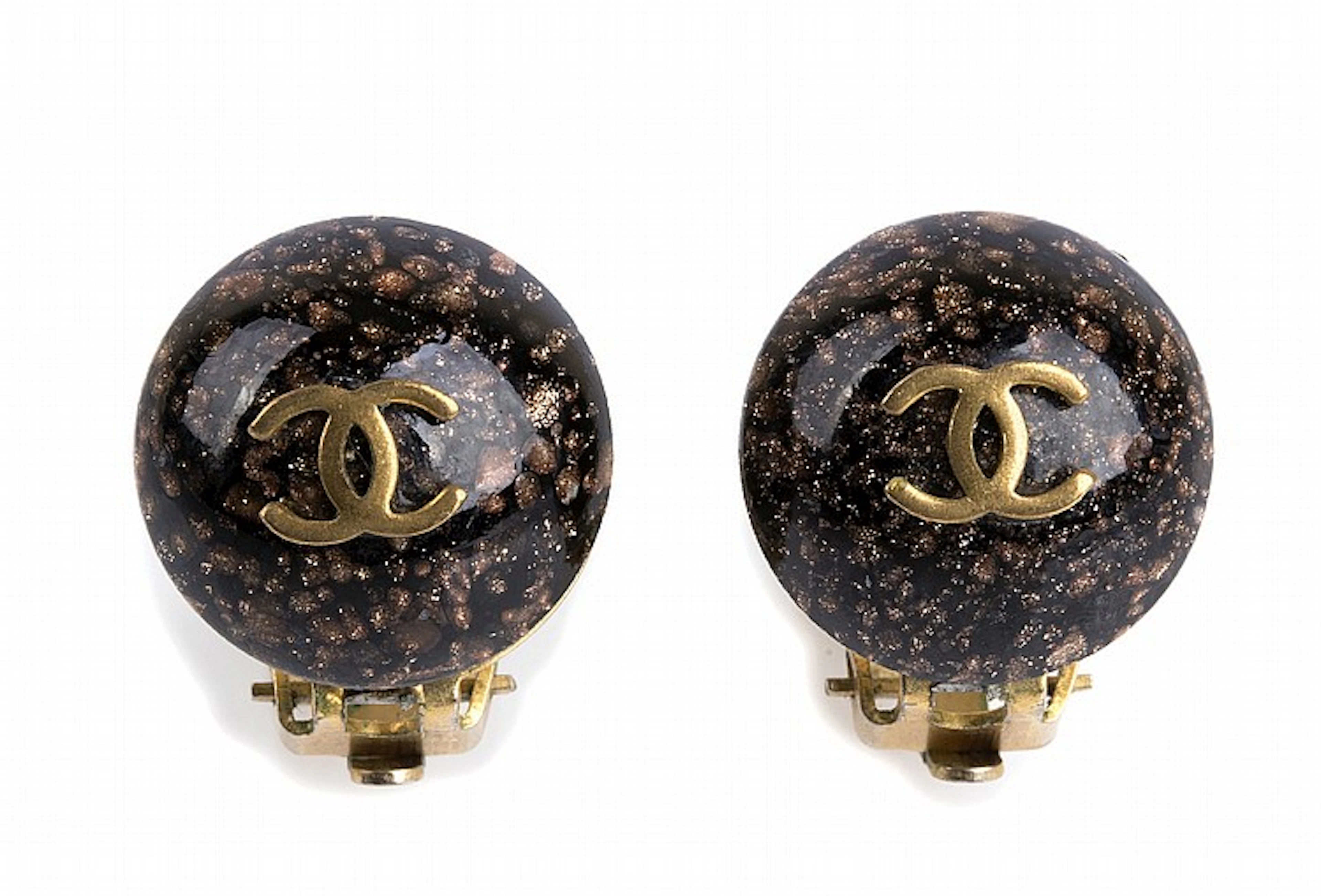 CHANEL ROUND BLUE AND COPPER VINTAGE EARRINGS