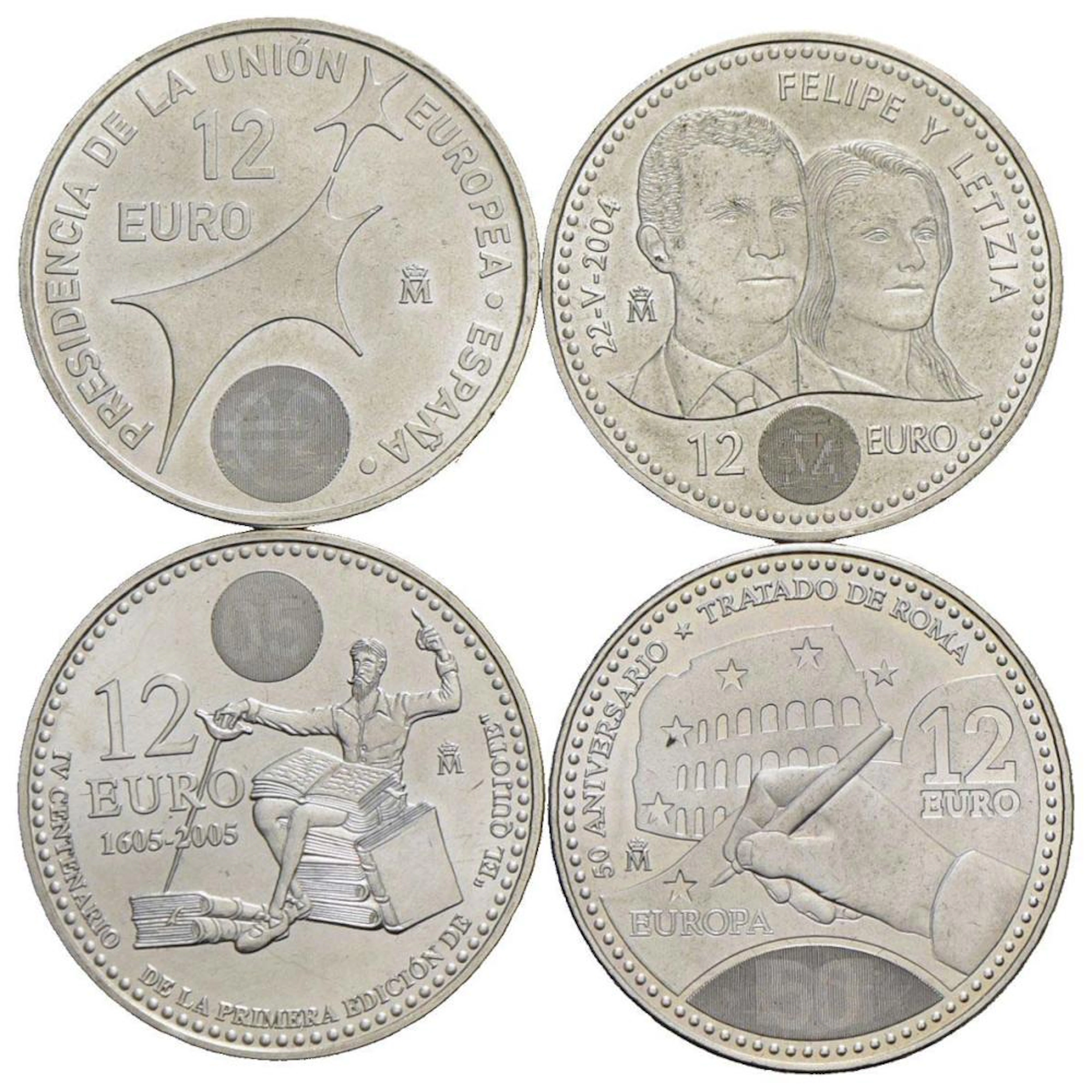 ESTERE - SPAGNA - 12 EURO 2002 - 04 - 05 - 07 - LOTTO DI 4 MONETE FDC