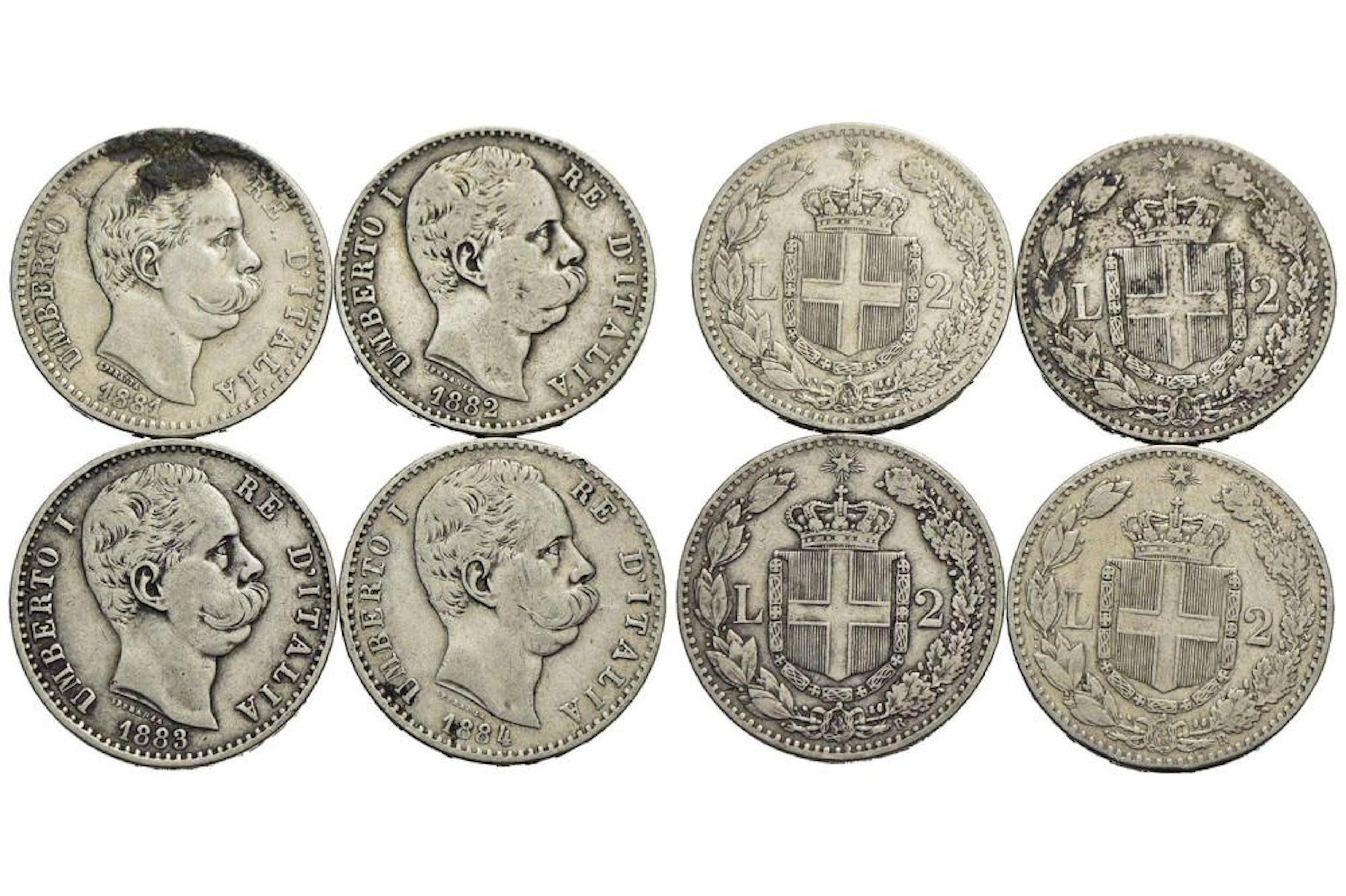 SAVOIA - UMBERTO I (1878-1900) - 2 LIRE 1881-2-3-4 - LOTTO DI 4 MONETE VARIE