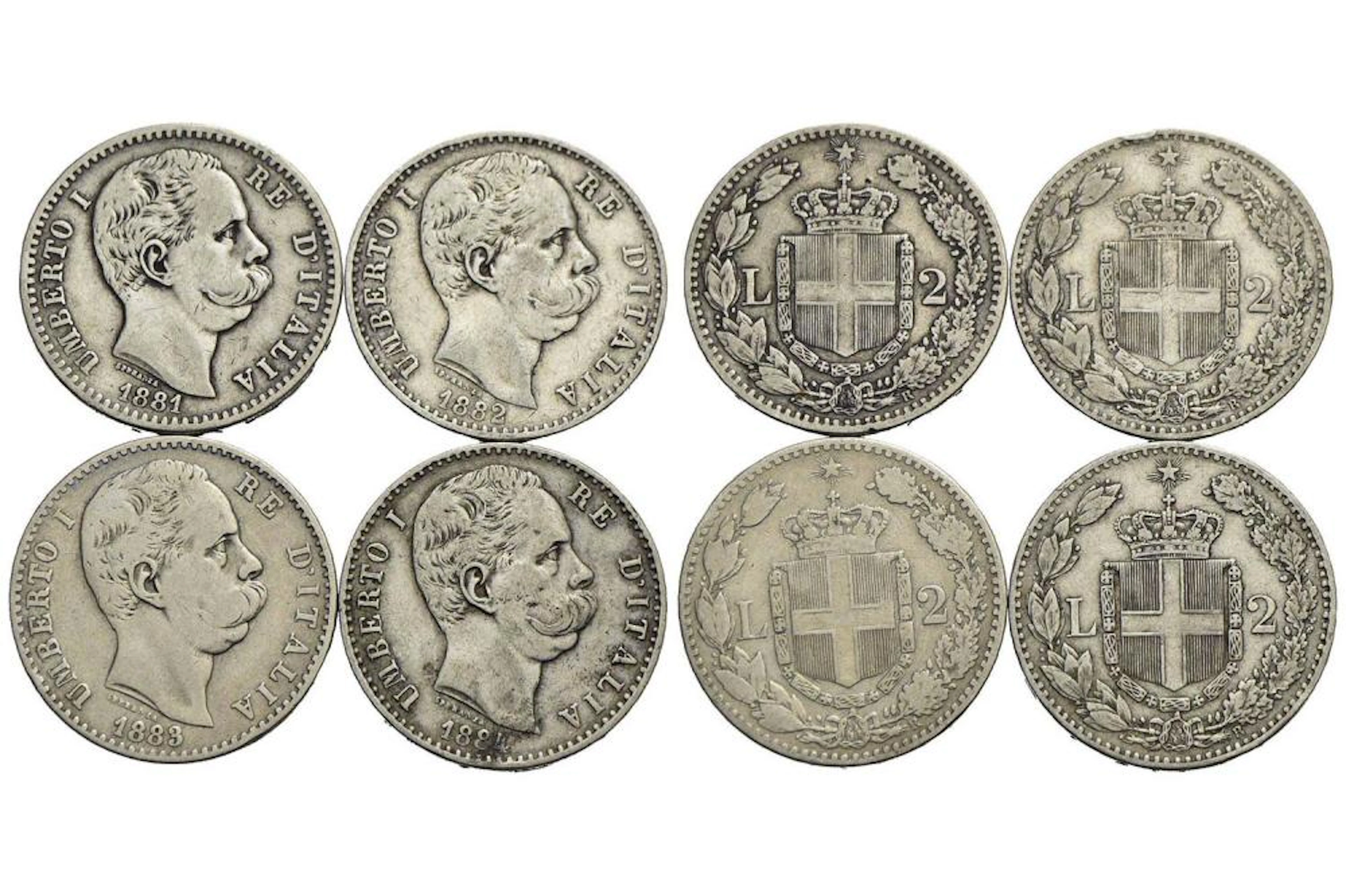SAVOIA - UMBERTO I (1878-1900) - 2 LIRE 1881-2-3-4 - LOTTO DI 4 MONETE VARIE