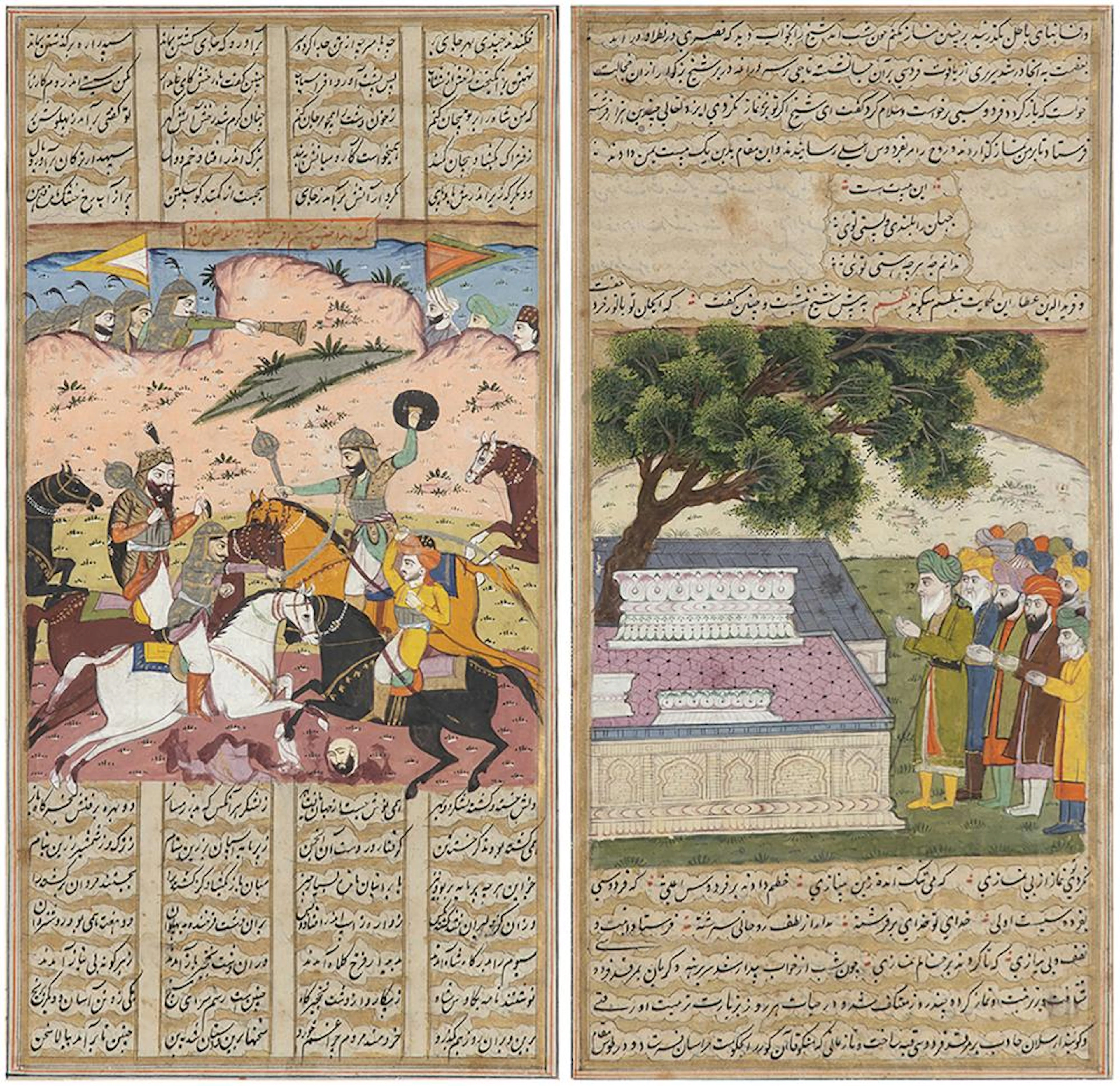 TWO MINIATURE PAINTED BOOK PAGES PERSIA, 19TH CENTURY