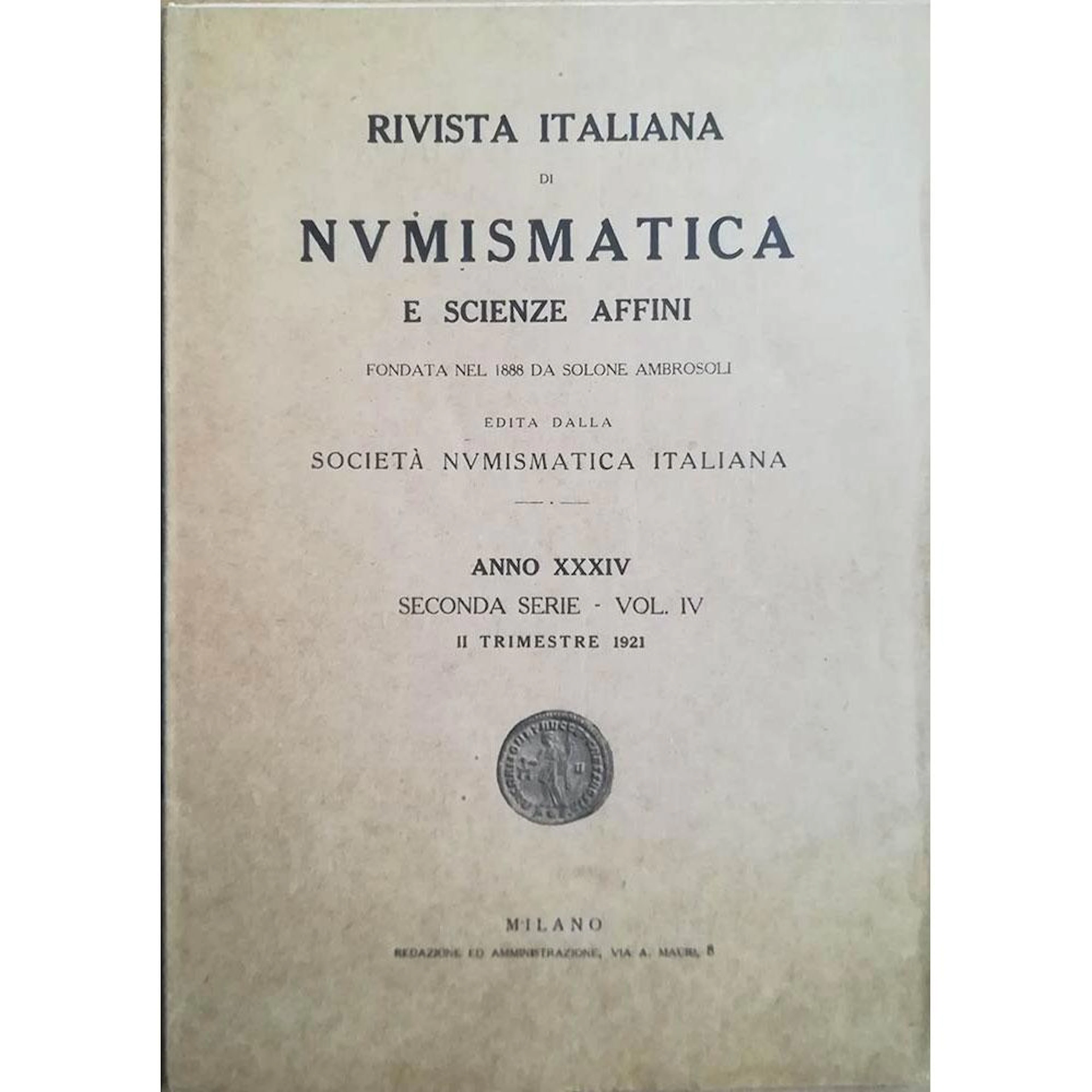 AA.VV. RIVISTA ITALIANA DI NUMISMATICA 1921 FASCICOLO 2...