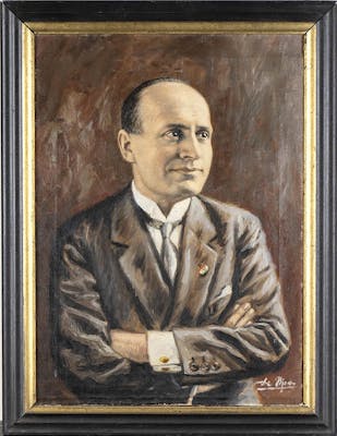 ITALY, Kingdom Portrait of Benito Mussolini oil on canvas, framed, 65 x ...
