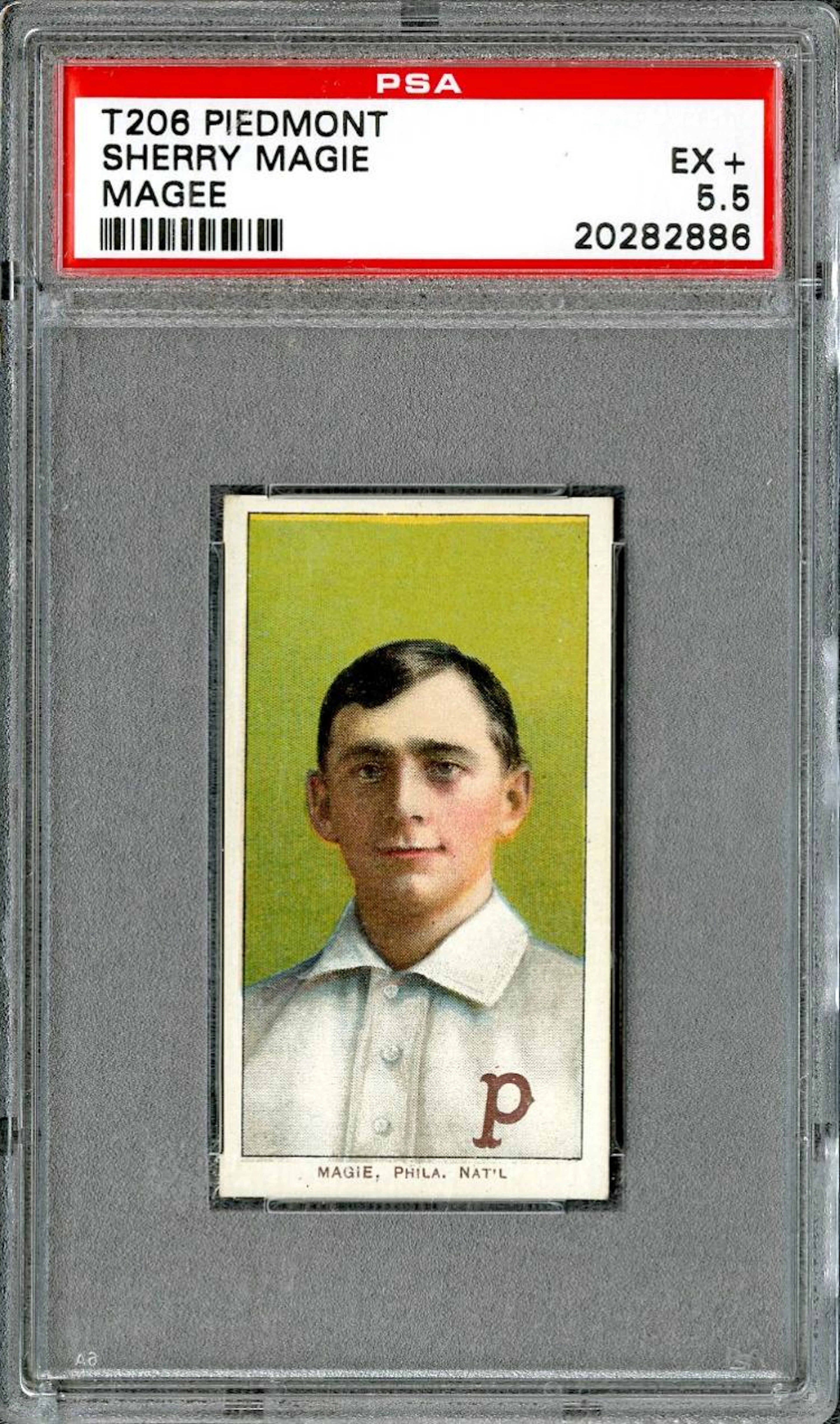1909-11 T206 White Border Sherry Magie (Magee Error) Piedmont PSA EX+ 5.5