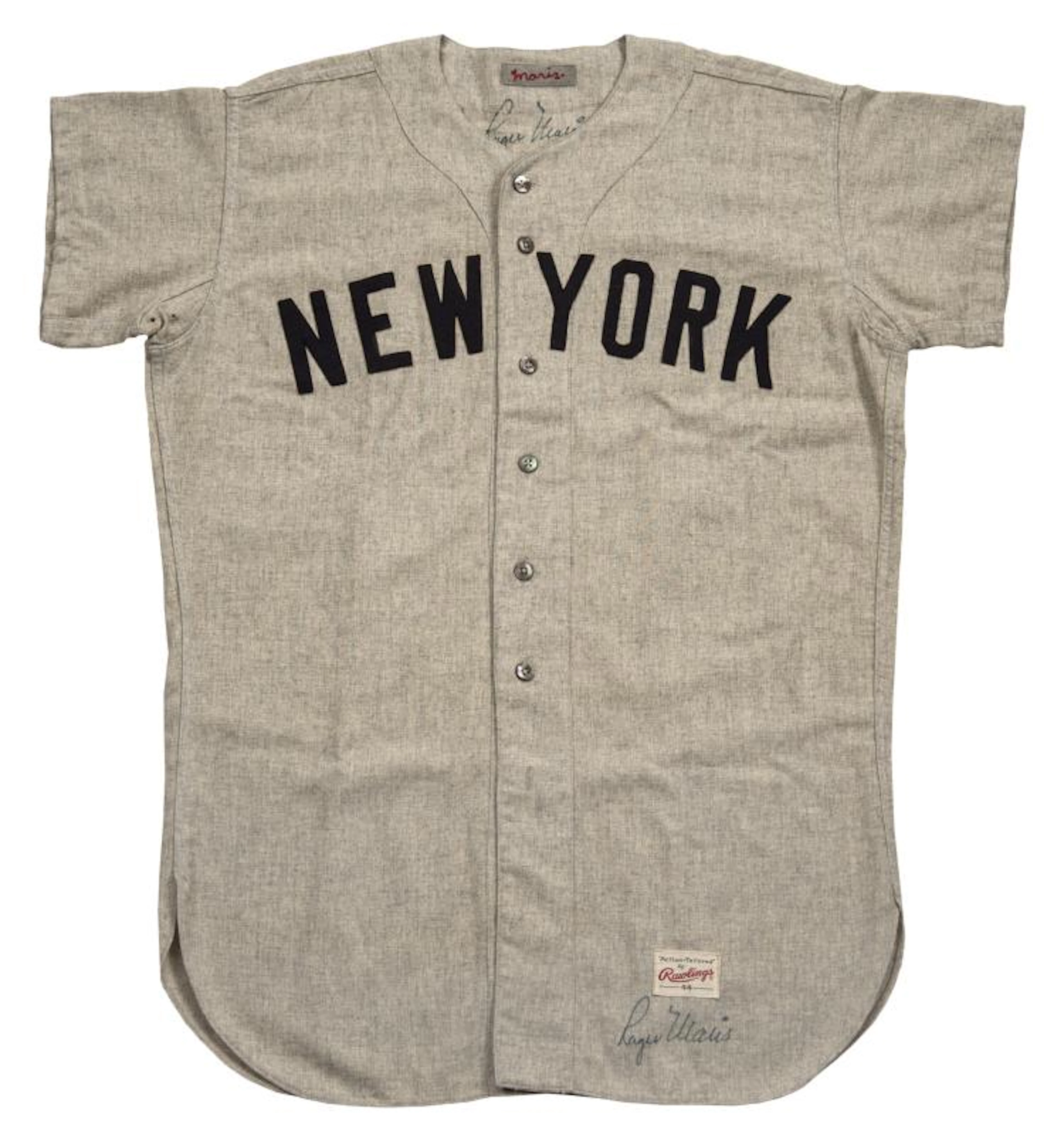 Roger Maris Twice Signed 1962 New York Yankees Flannel Road Jersey