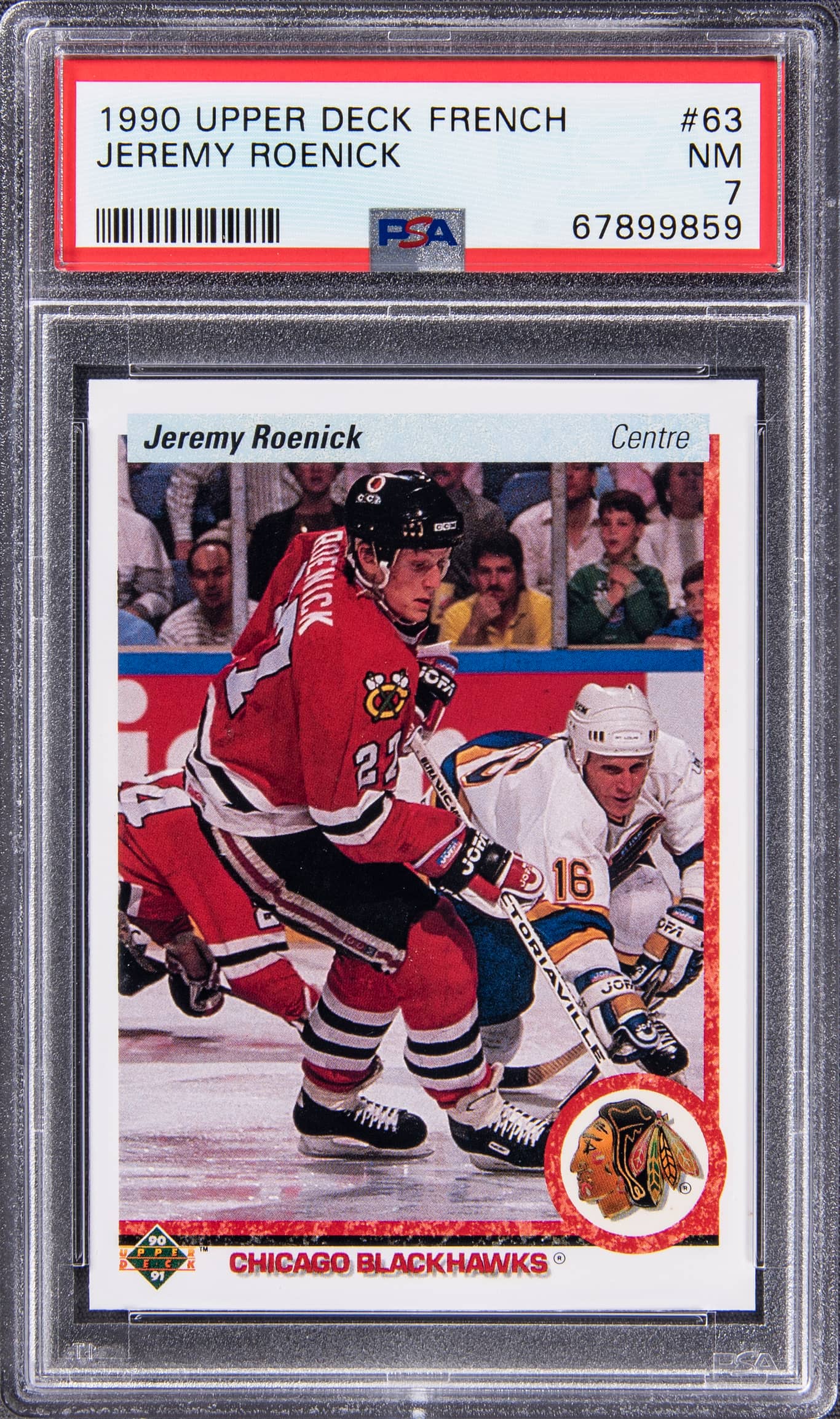 1990-91 Upper Deck French #63 Jeremy Roenick Rookie Card – PSA NM 7 ...