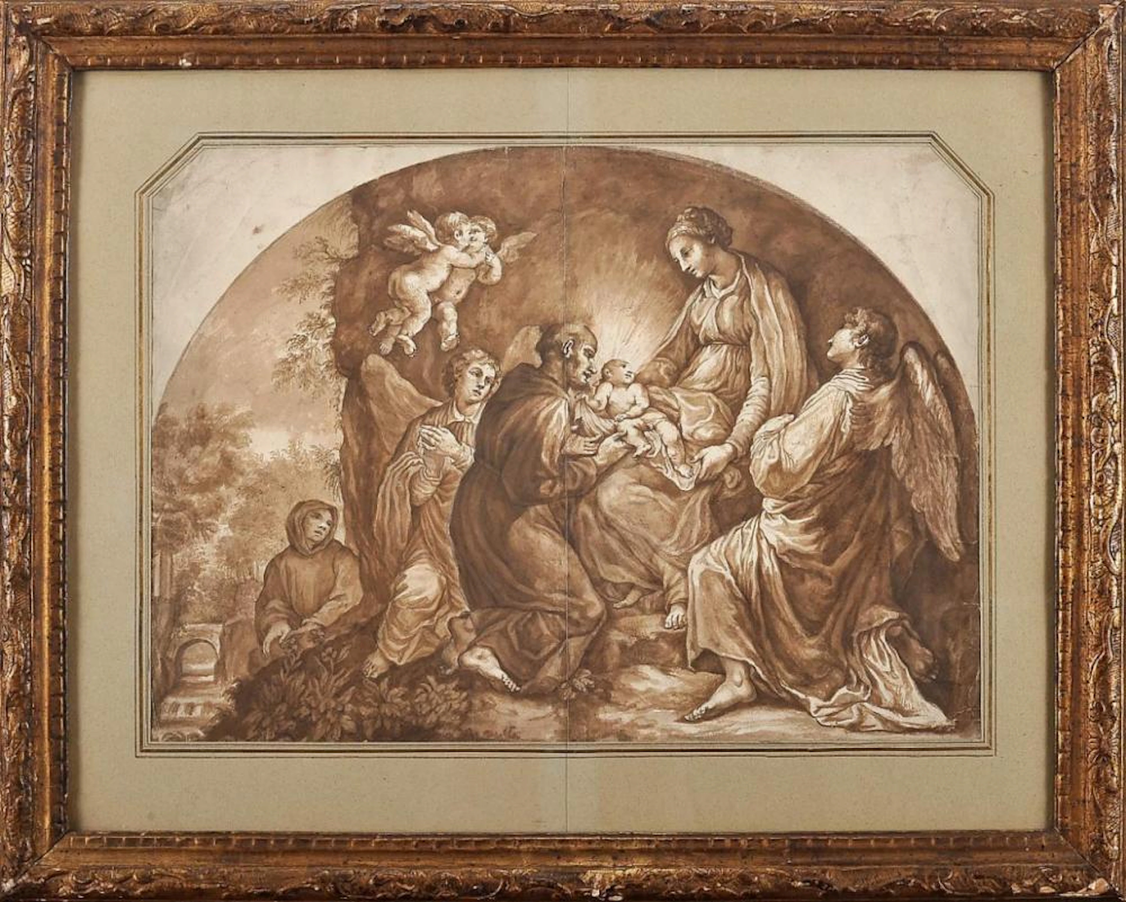 Saint Anthony worshiping the Child Jesus on the lap of Our Lady