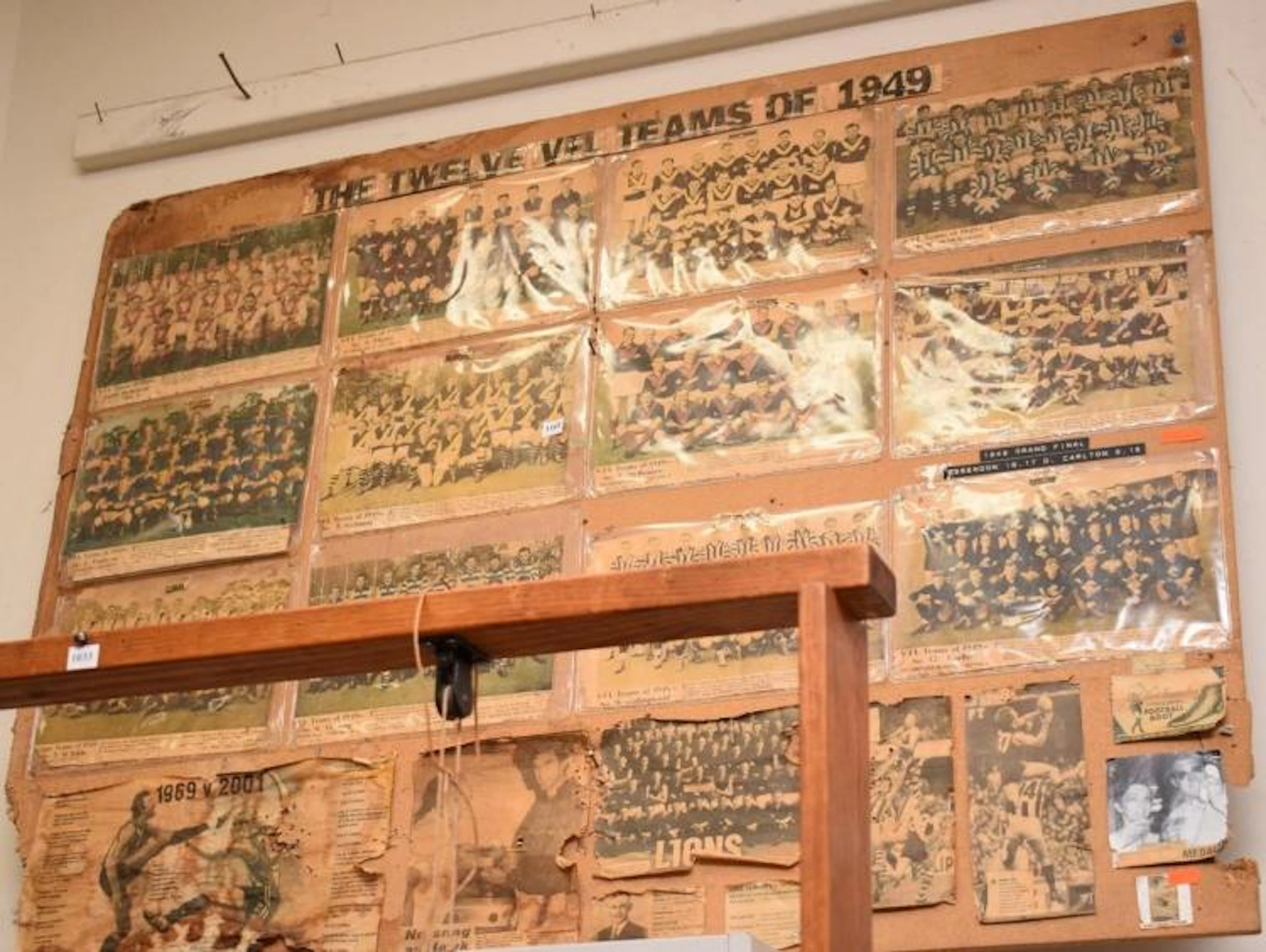 TWO PANELS OF VINTAGE VFL AND VICTORIAN FOOTBALL MEMORABILIA