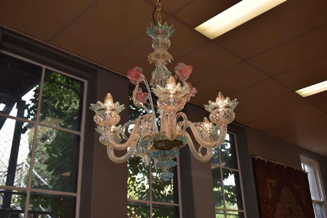 A SIX BRANCH MURANO VENETIAN CHANDELIER