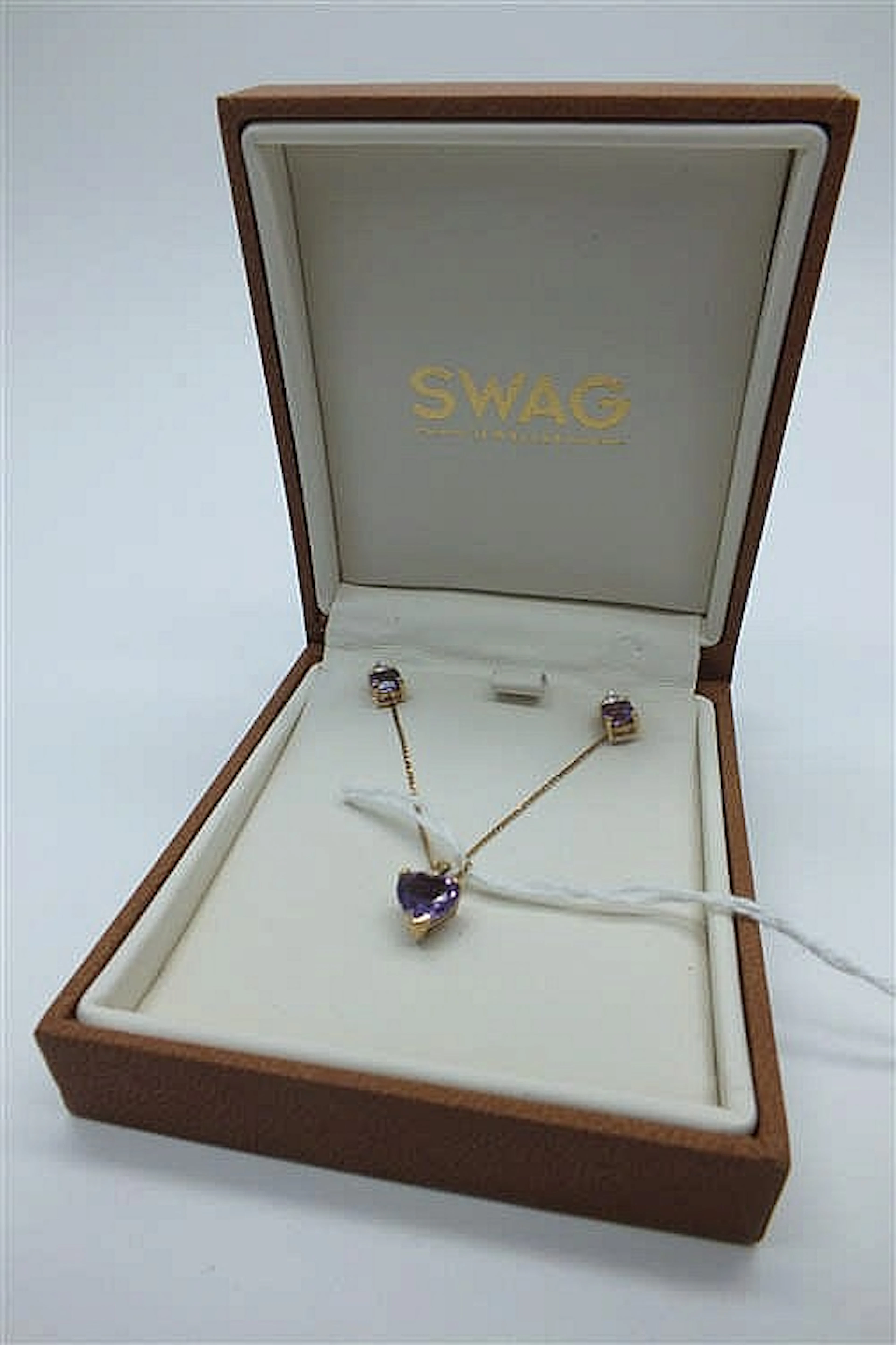 9ct amethyst and diamond earrings with 9ct amethyst heart pendant