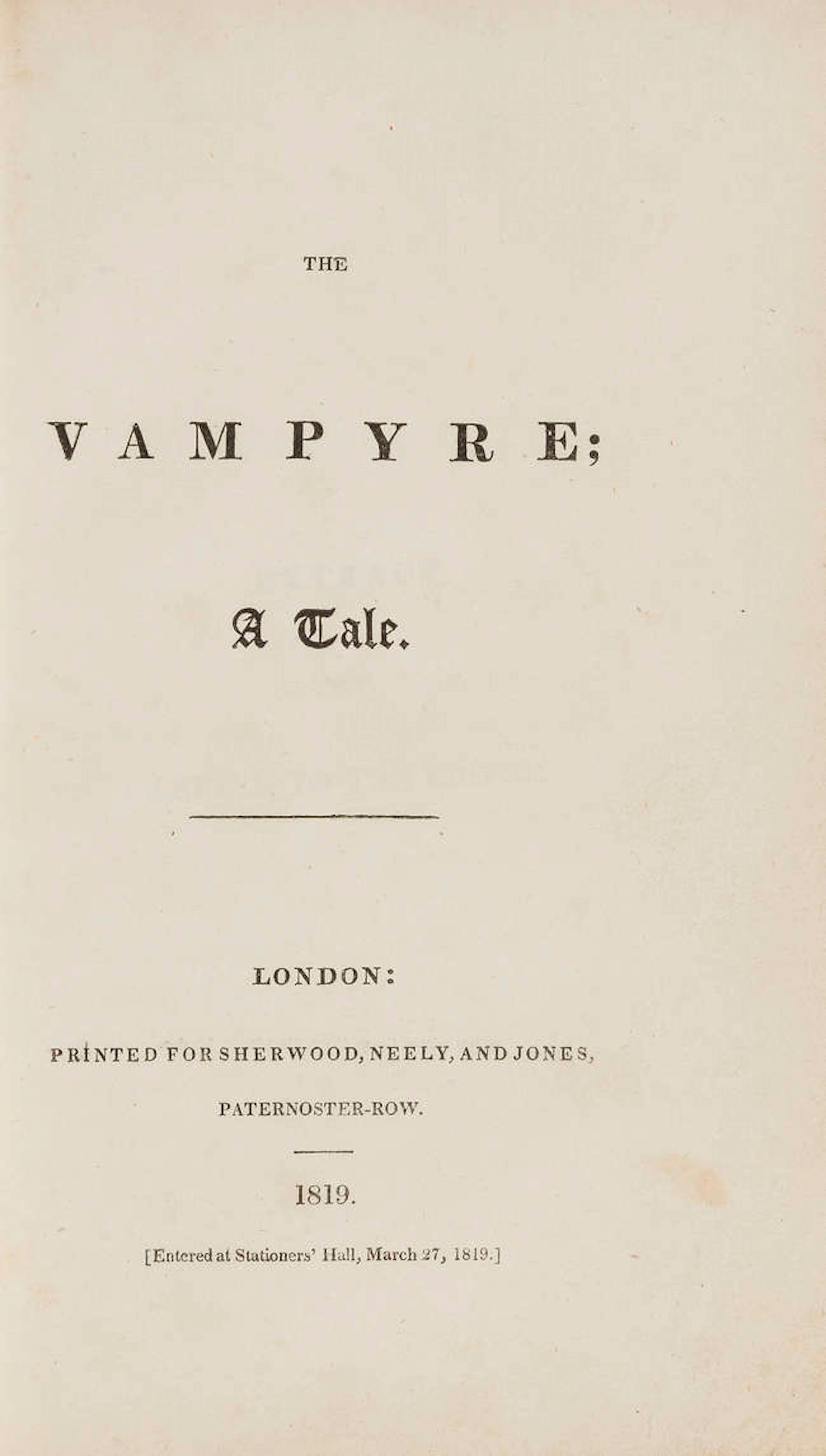 Gothic Horror.- Polidori (John) The Vampyre; A Tale, first edition