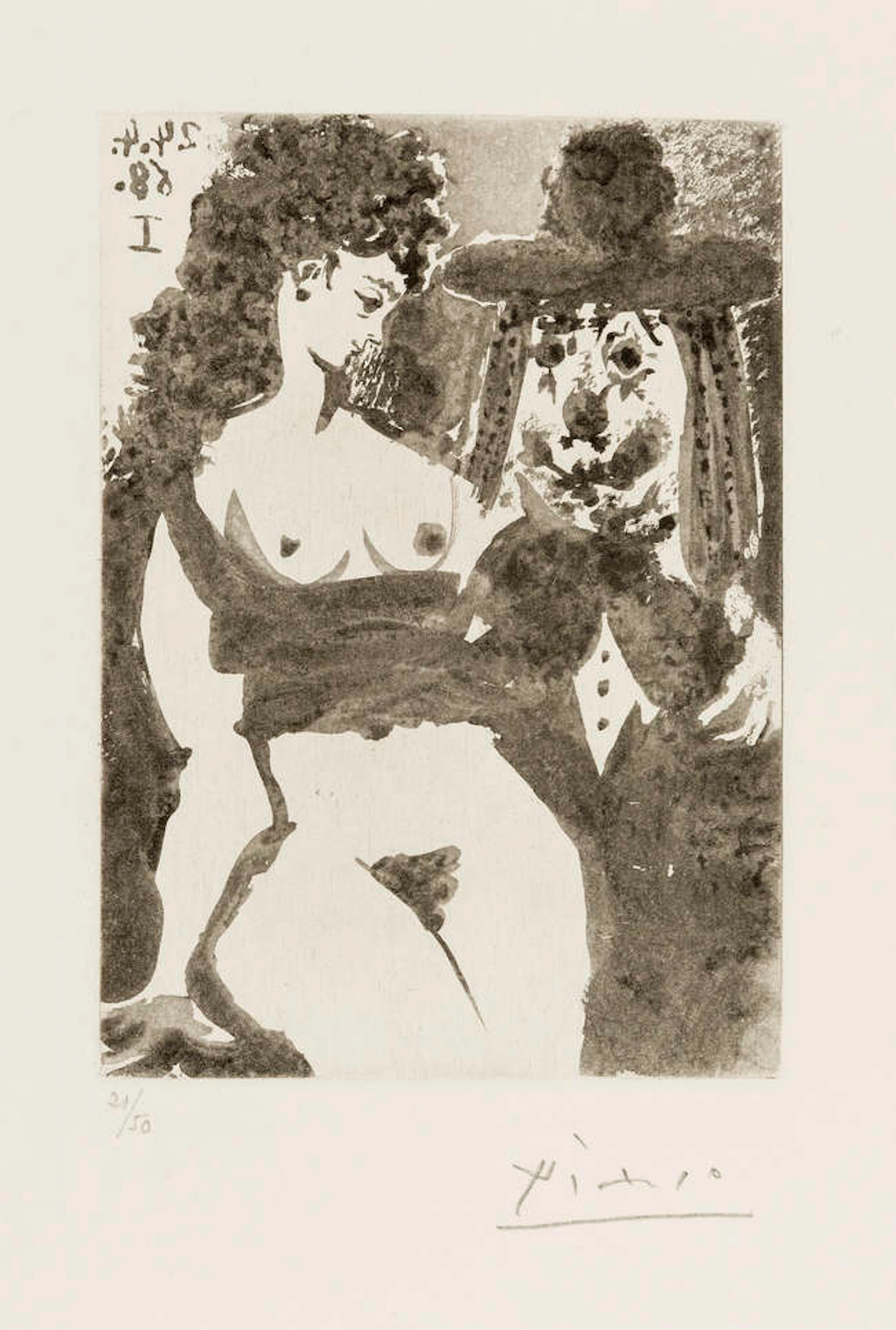 Pablo Picasso (1881-1973) 347 Series: Old Clown with Seductive Nude (Bloch 1529)