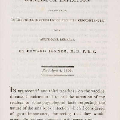 Medicine.- Jenner (Edward) "Two cases of Small-Pox Infection communicated