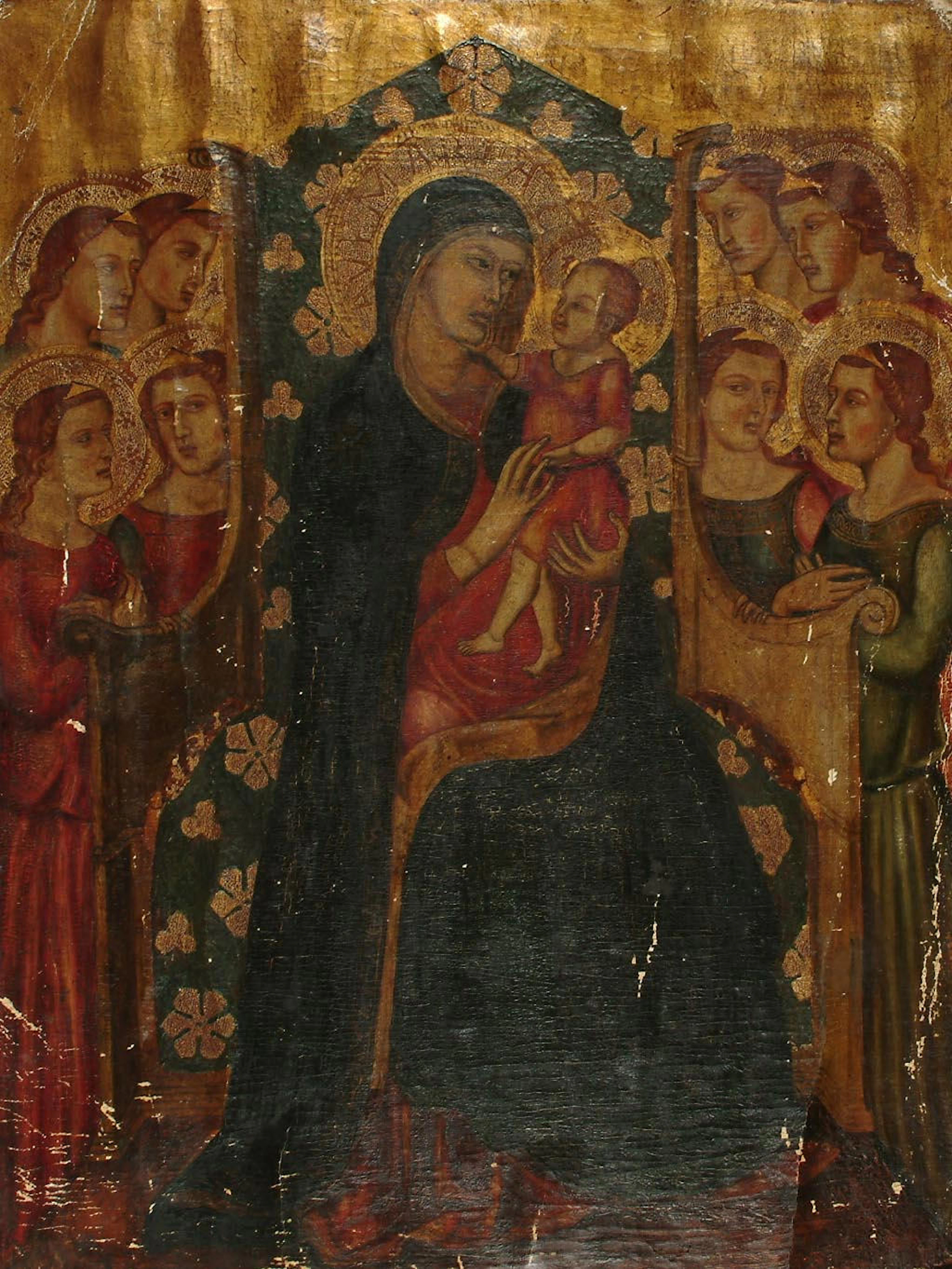 Manner of Ambrogio Lorenzetti, The Madonna and Child surrounded by Saints, 62 x 47 cm
