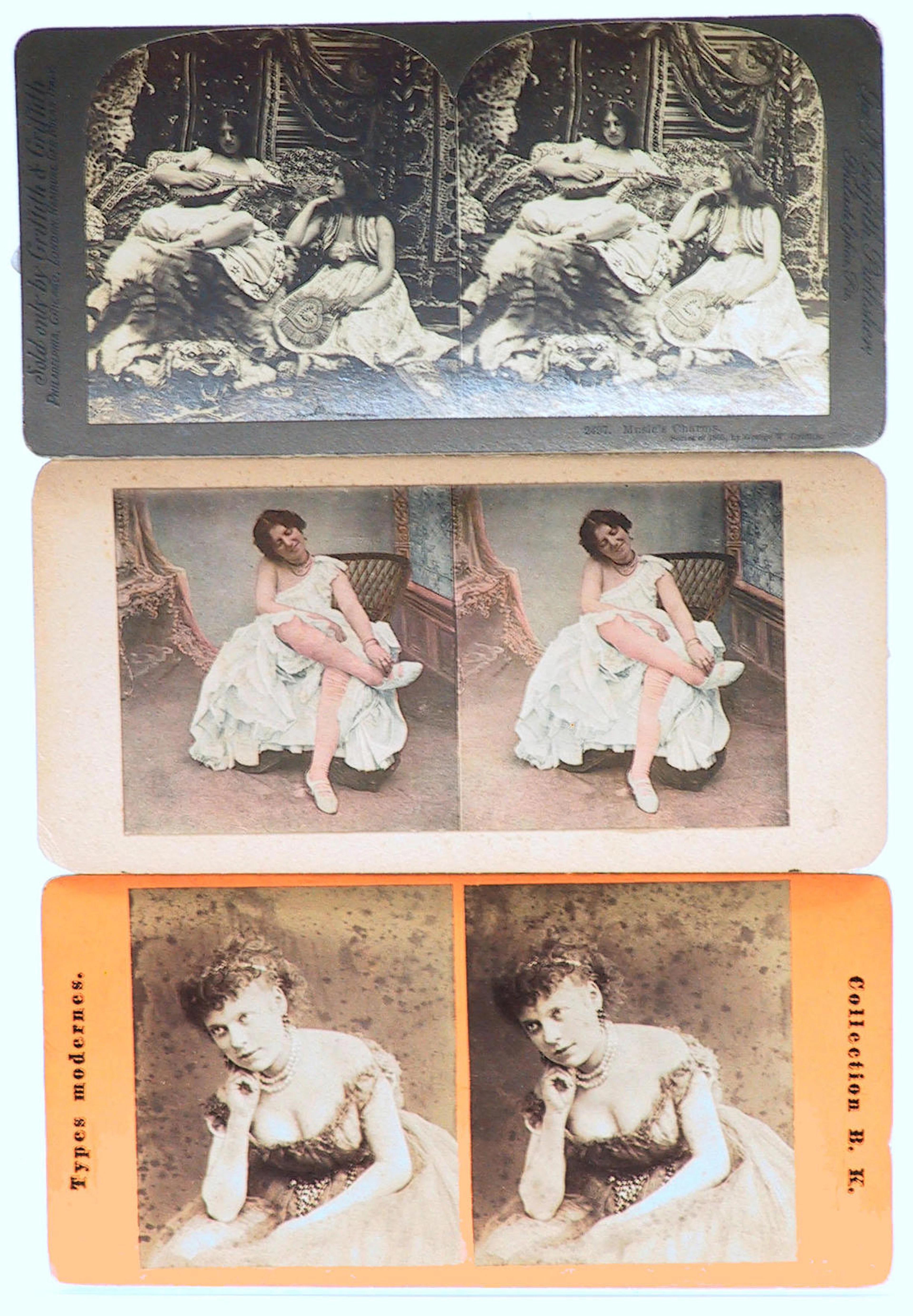 Stereoscopic views: Glamour, forty five stereo card views and tissue glamour and nude views by various publishers. (45)