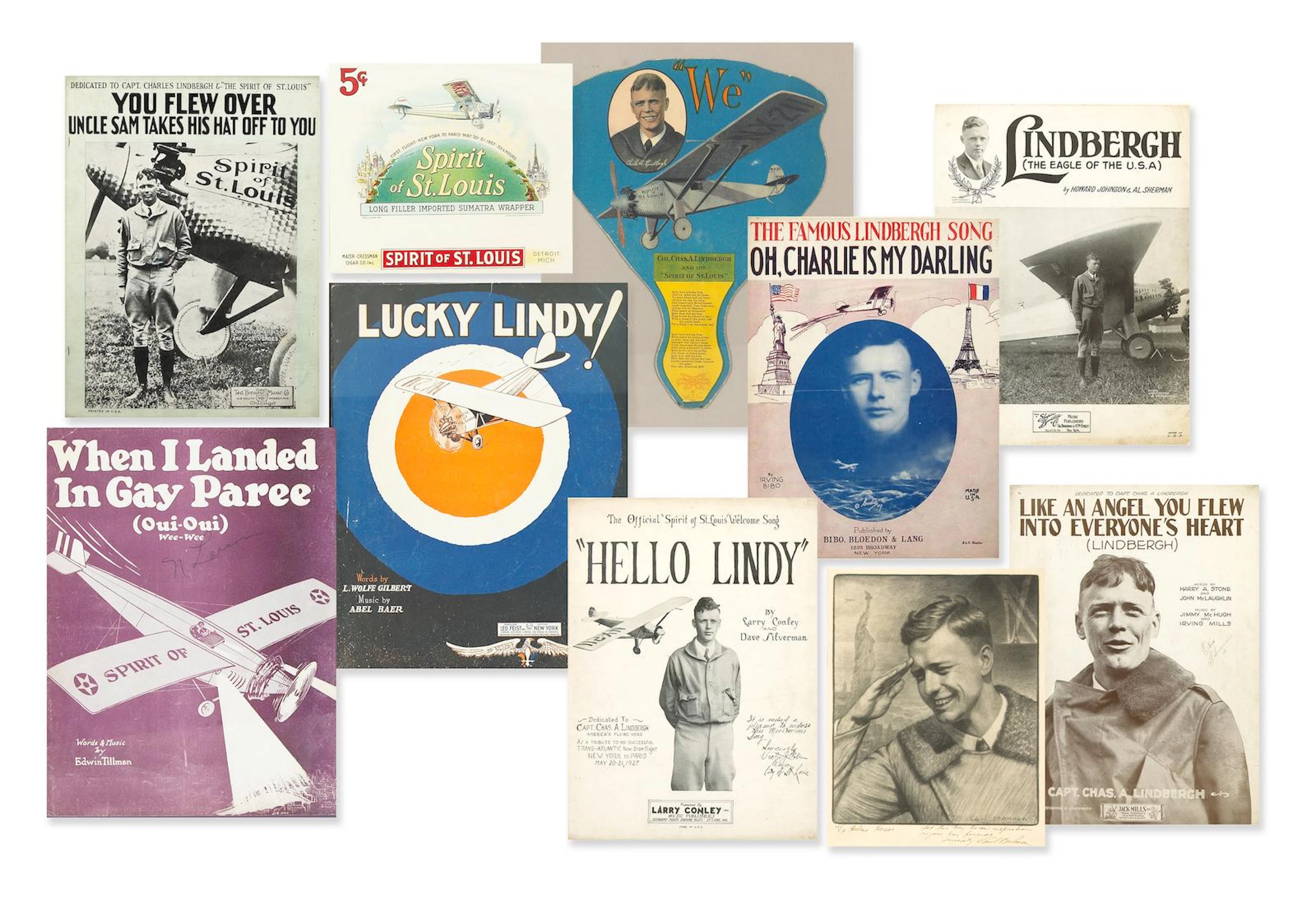 A collection of Charles Lindbergh ephemera Framed; all mostly 13 x 10in