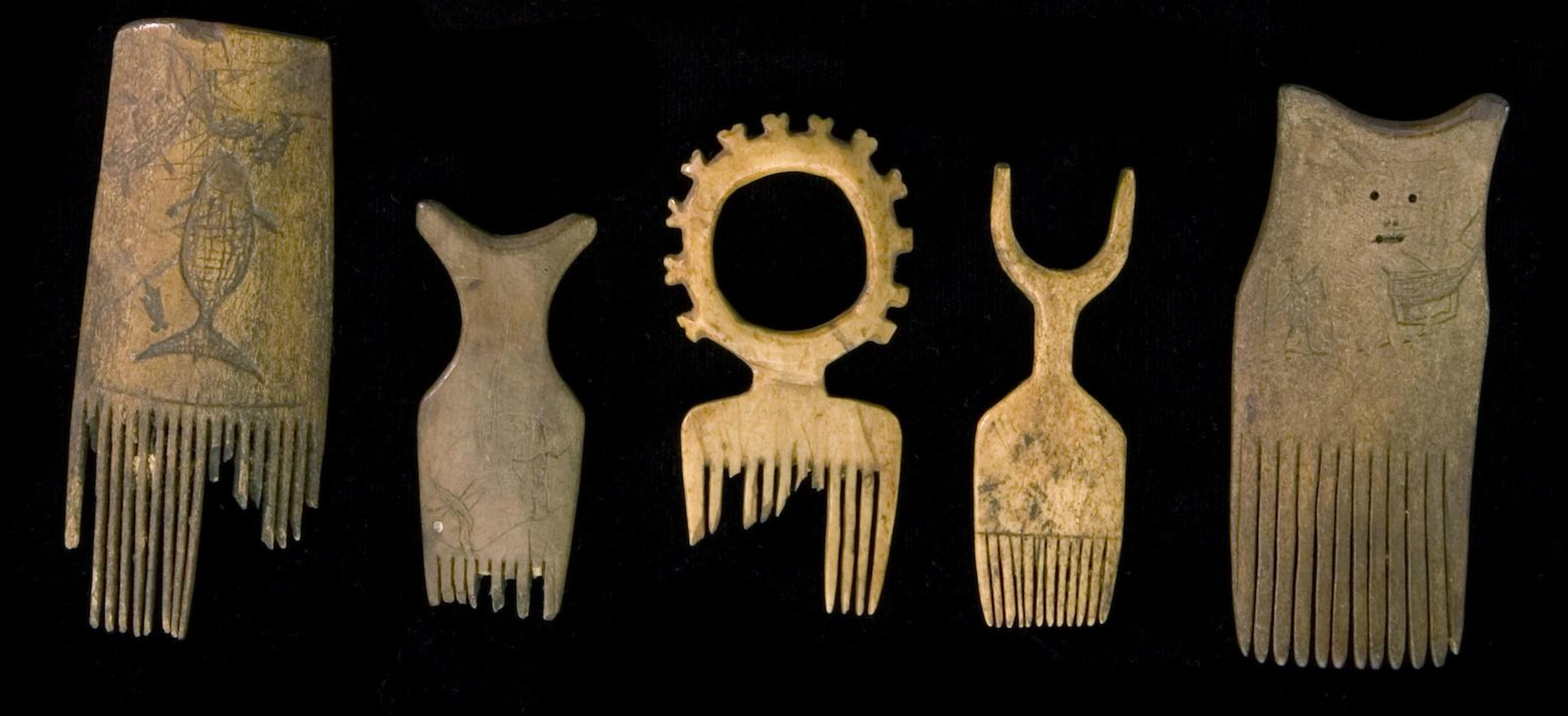 Five Eskimo bone combs