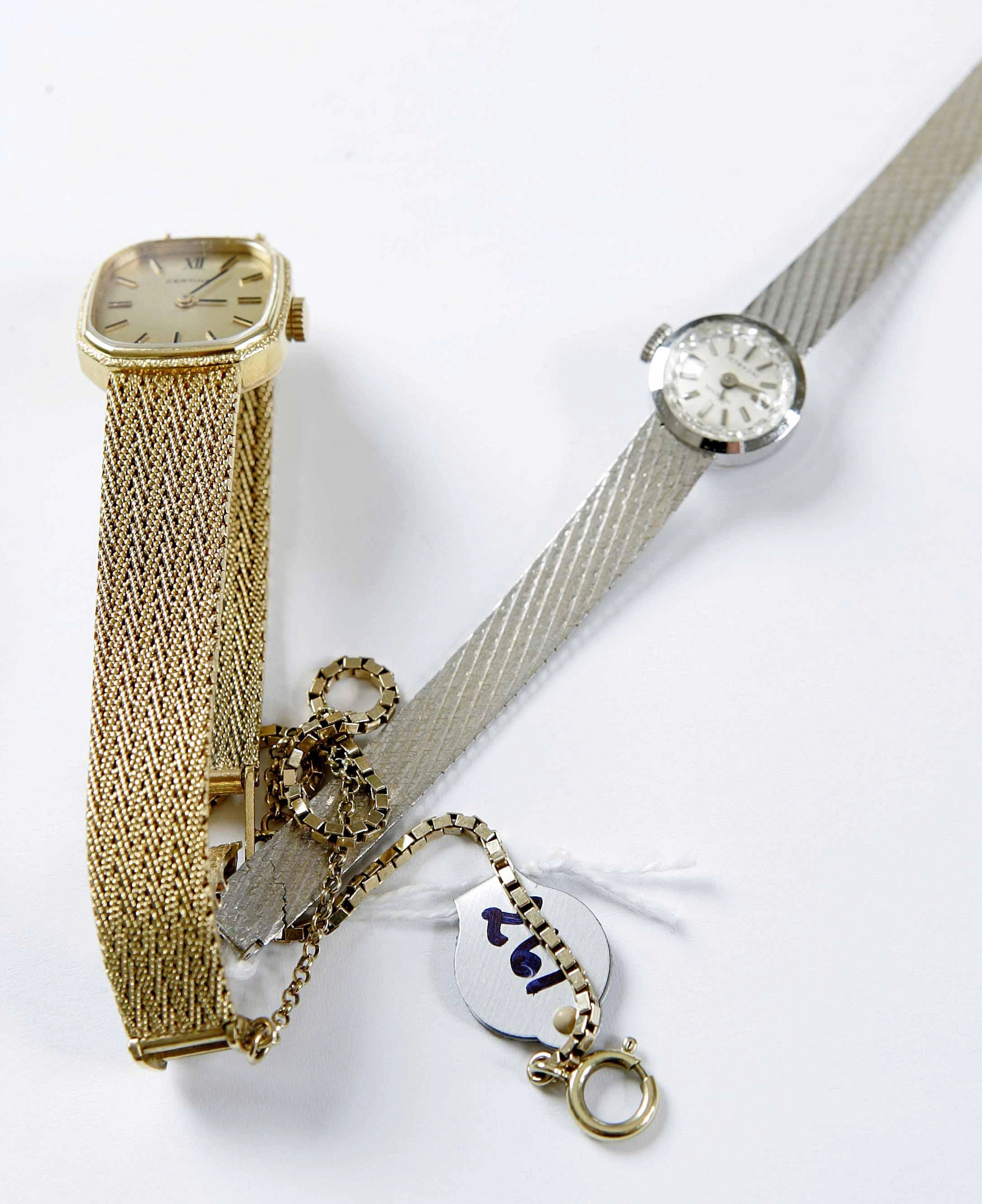 A lady's 18ct yellow gold watch and an 18ct white gold watch by Certina and Marchall