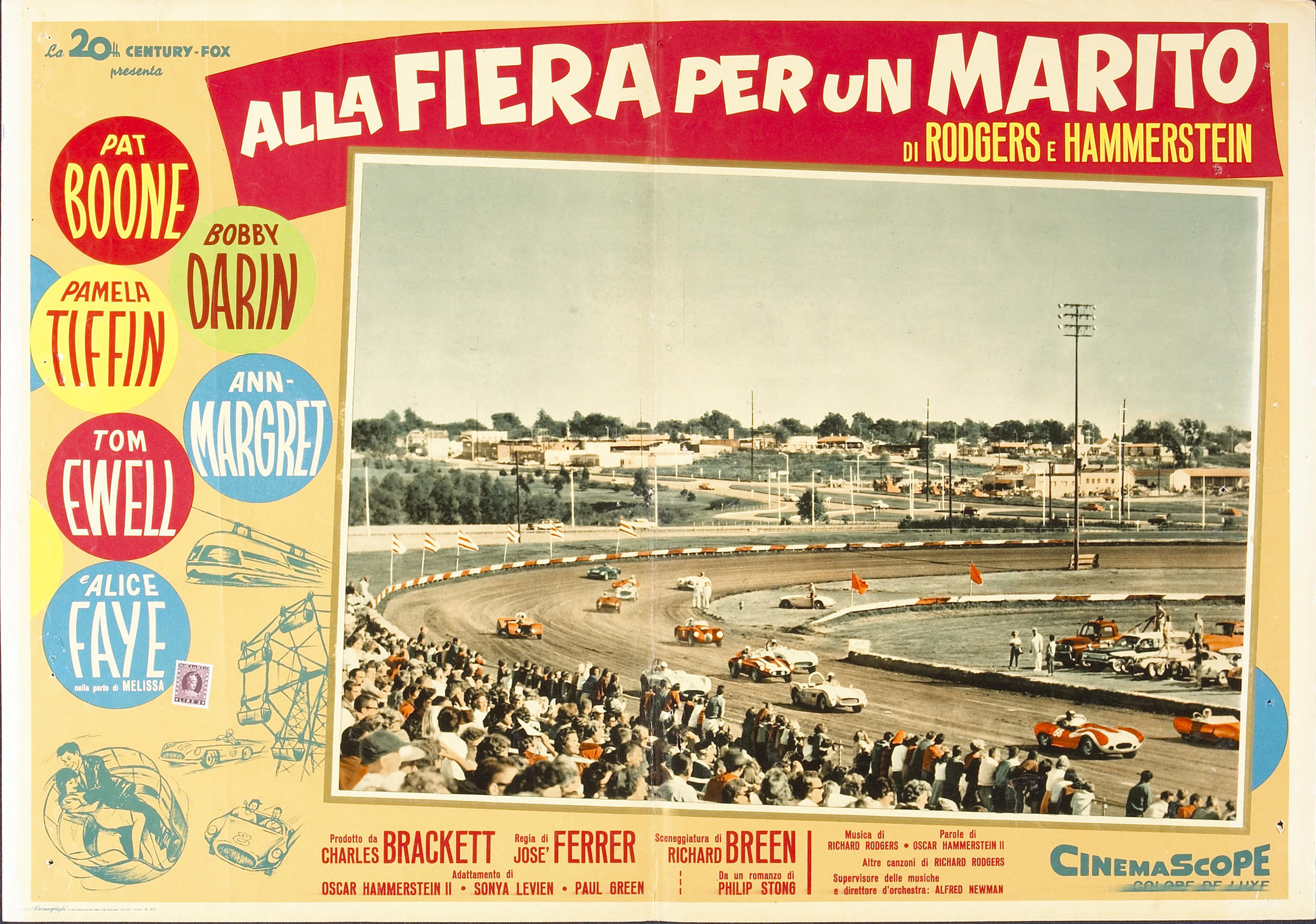 A racing movie poster, "Alla Fiera per un Marito" (State Fair), Italian, 1962,