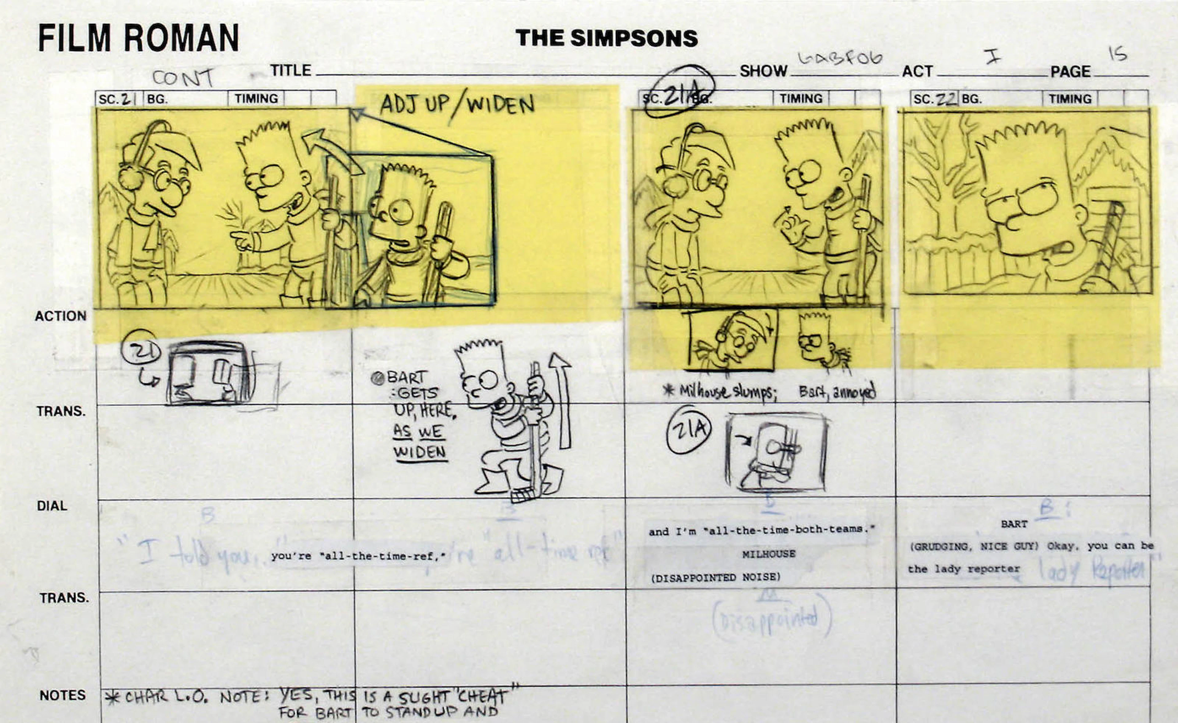Three pages of thumbnail drawings for "The Simpsons"
