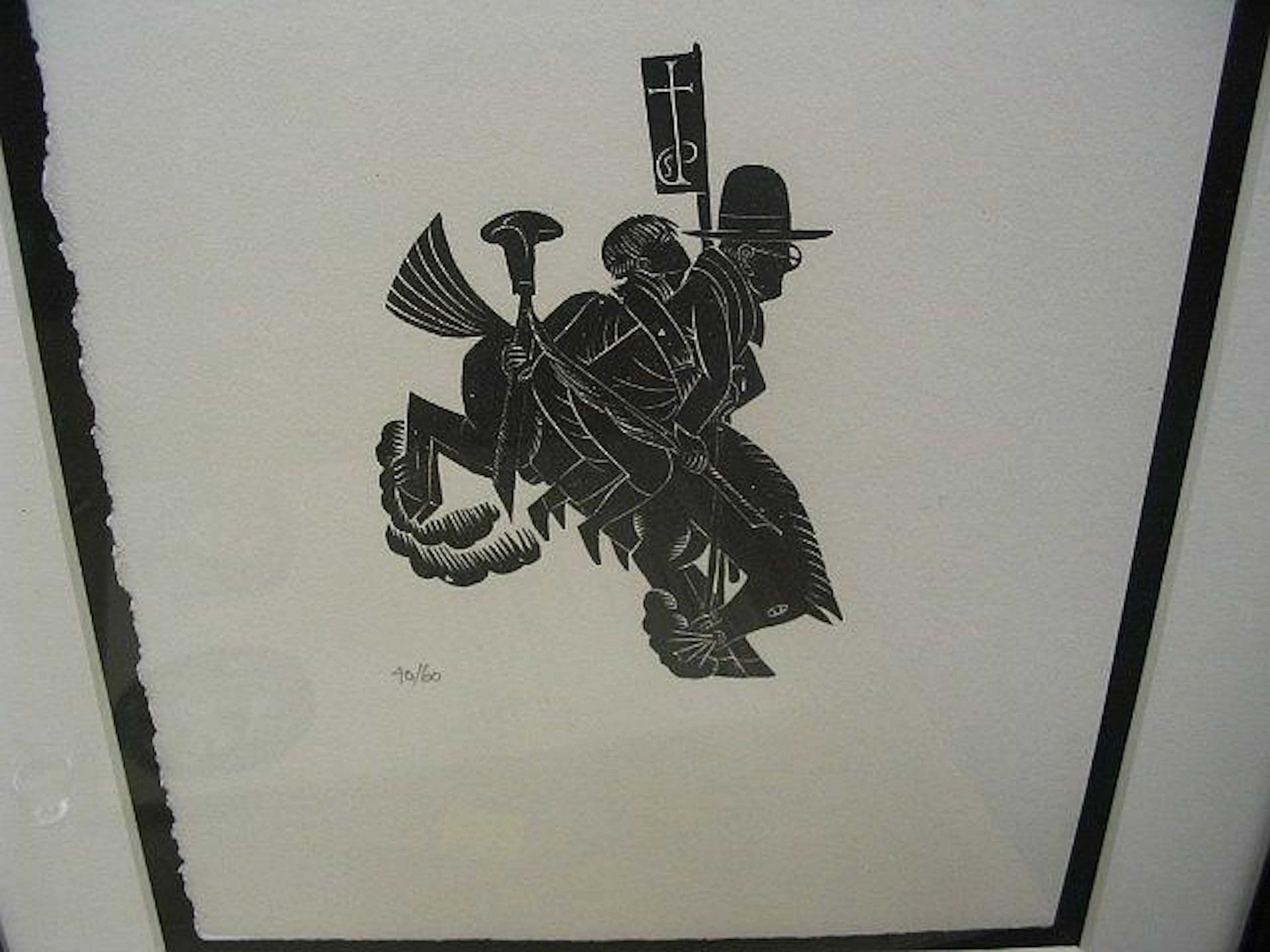 After John Piper C.H. "An impression of the Shadow Theatre" printed greeting card; together with a cartoon illustration by Tim Birdsall, and three various woodcuts by David Jones, Eric Ravillious and 