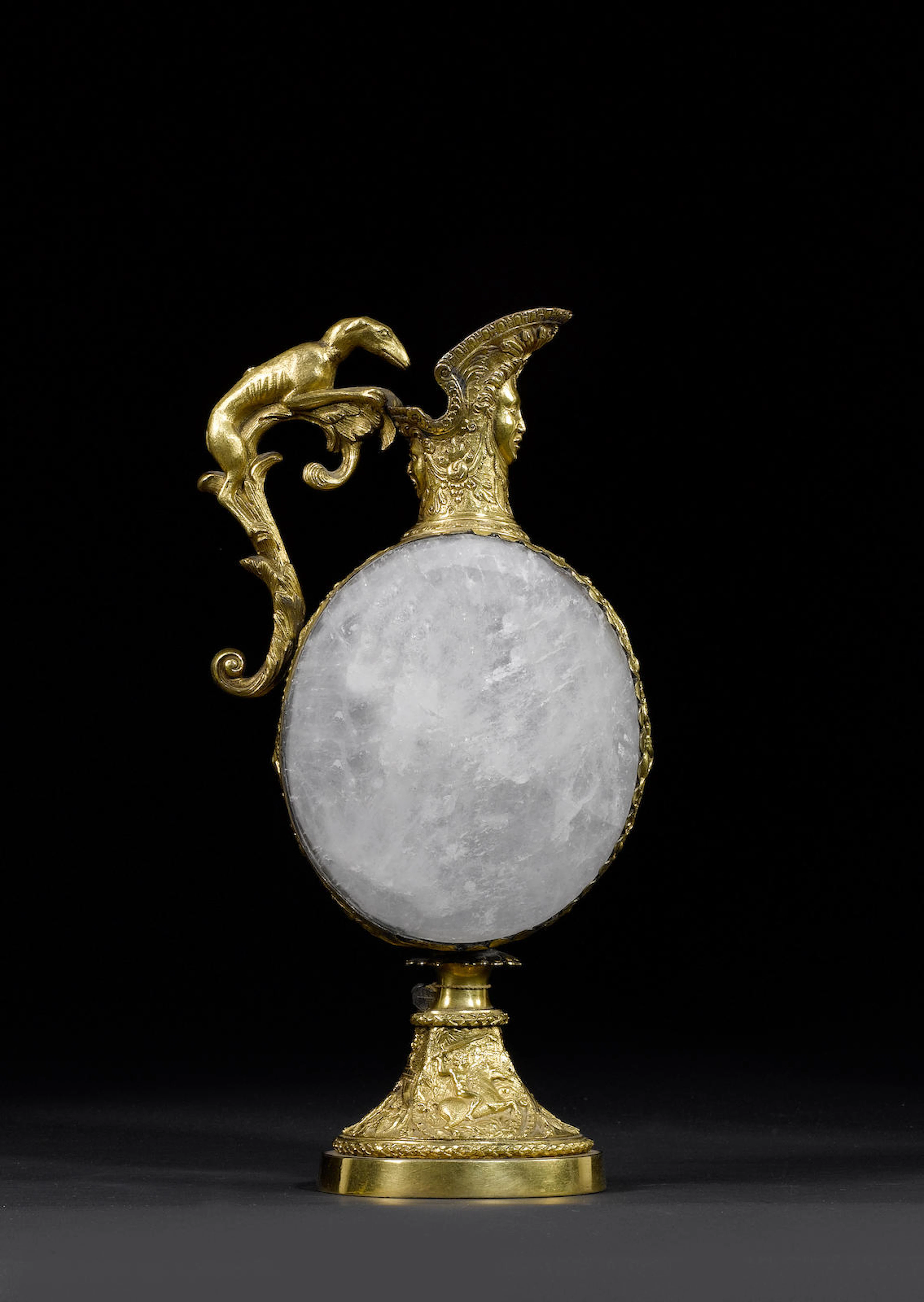 A 19th century continental rock crystal and gilt brass mounted ewerin the Renaissance style