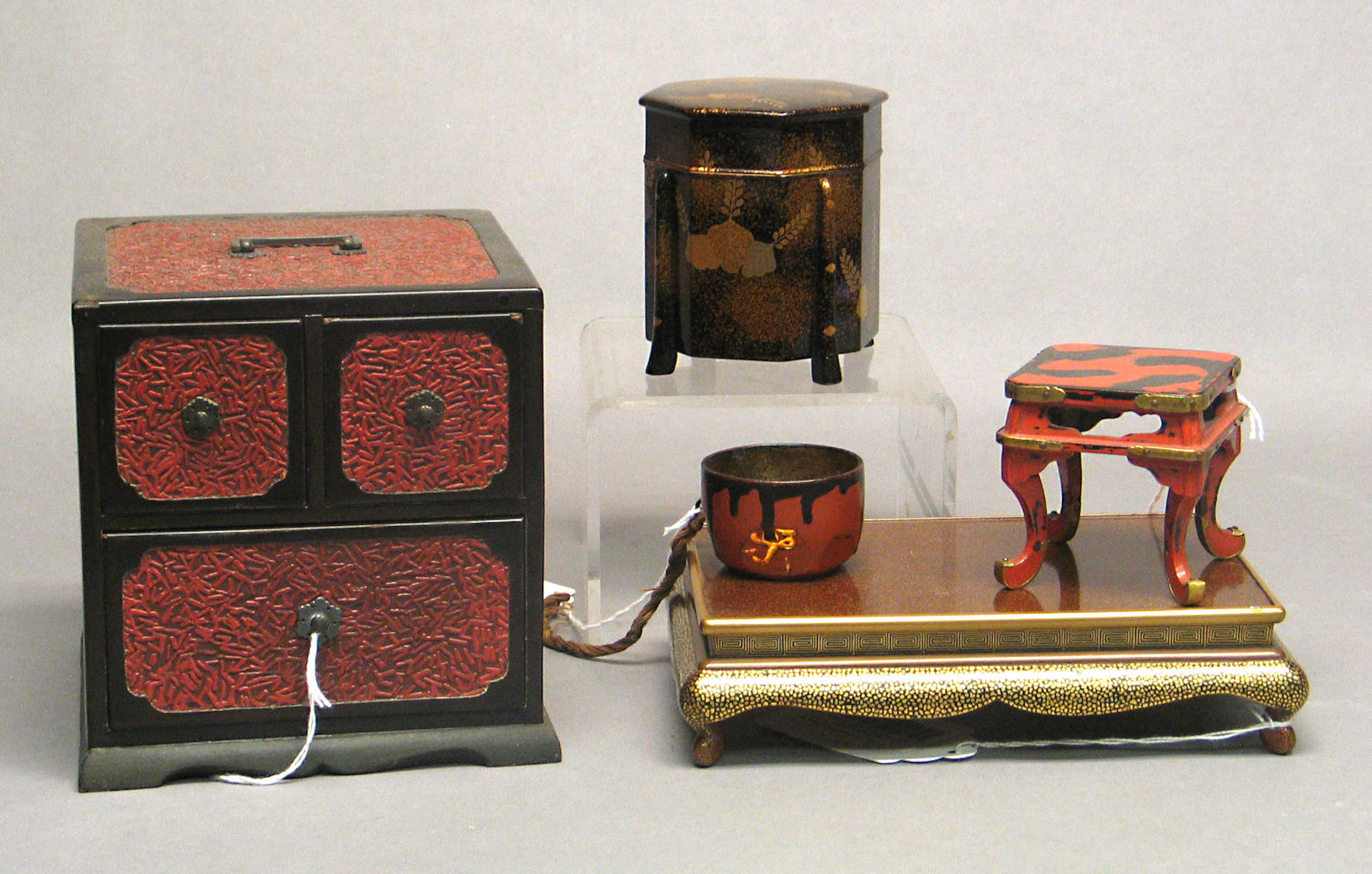 A group of Japanese miniature lacquer decorative articles